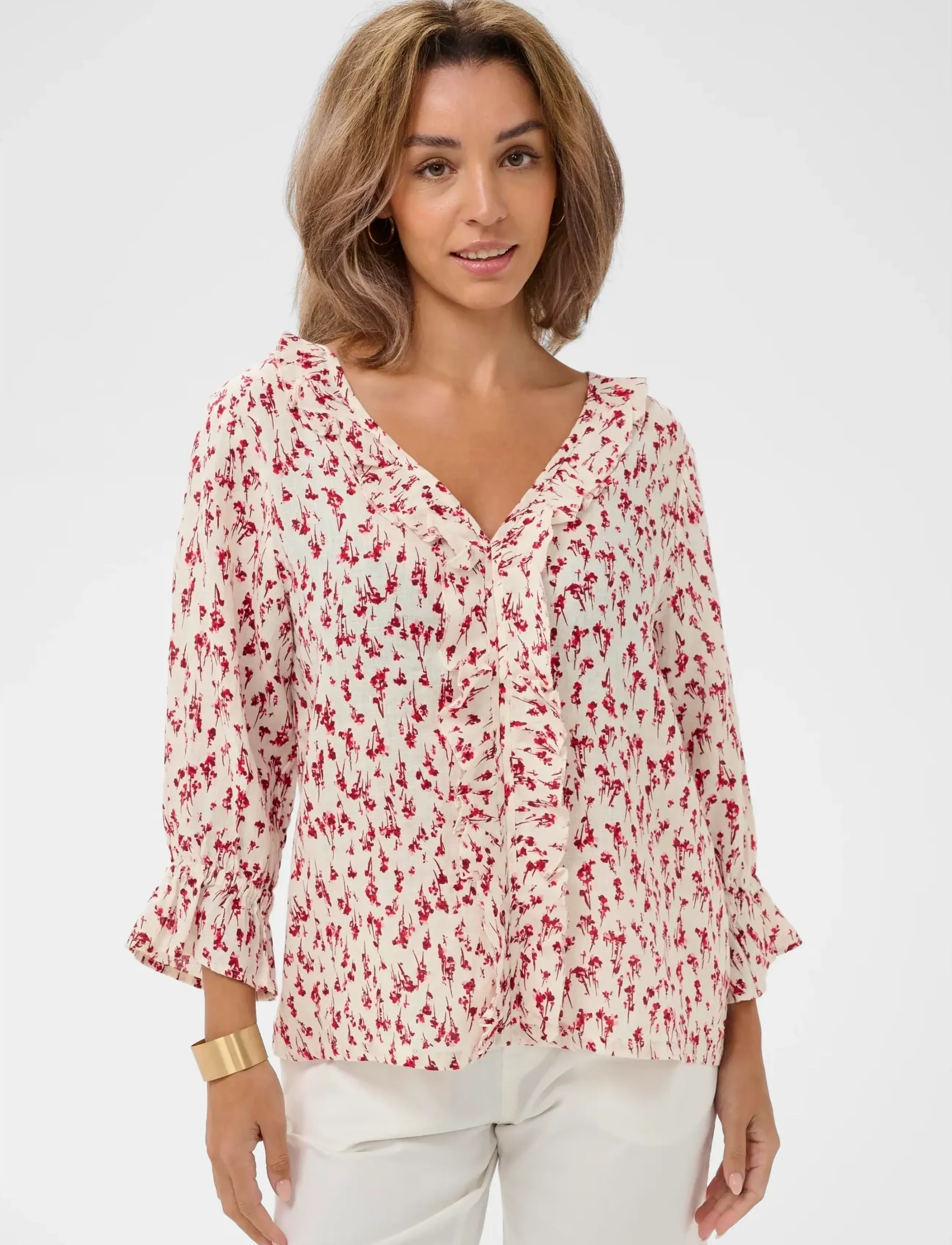 Cream Crbellis Frill Blouse, XS, Multi/patterned, Bluser > Langærmede, Dame