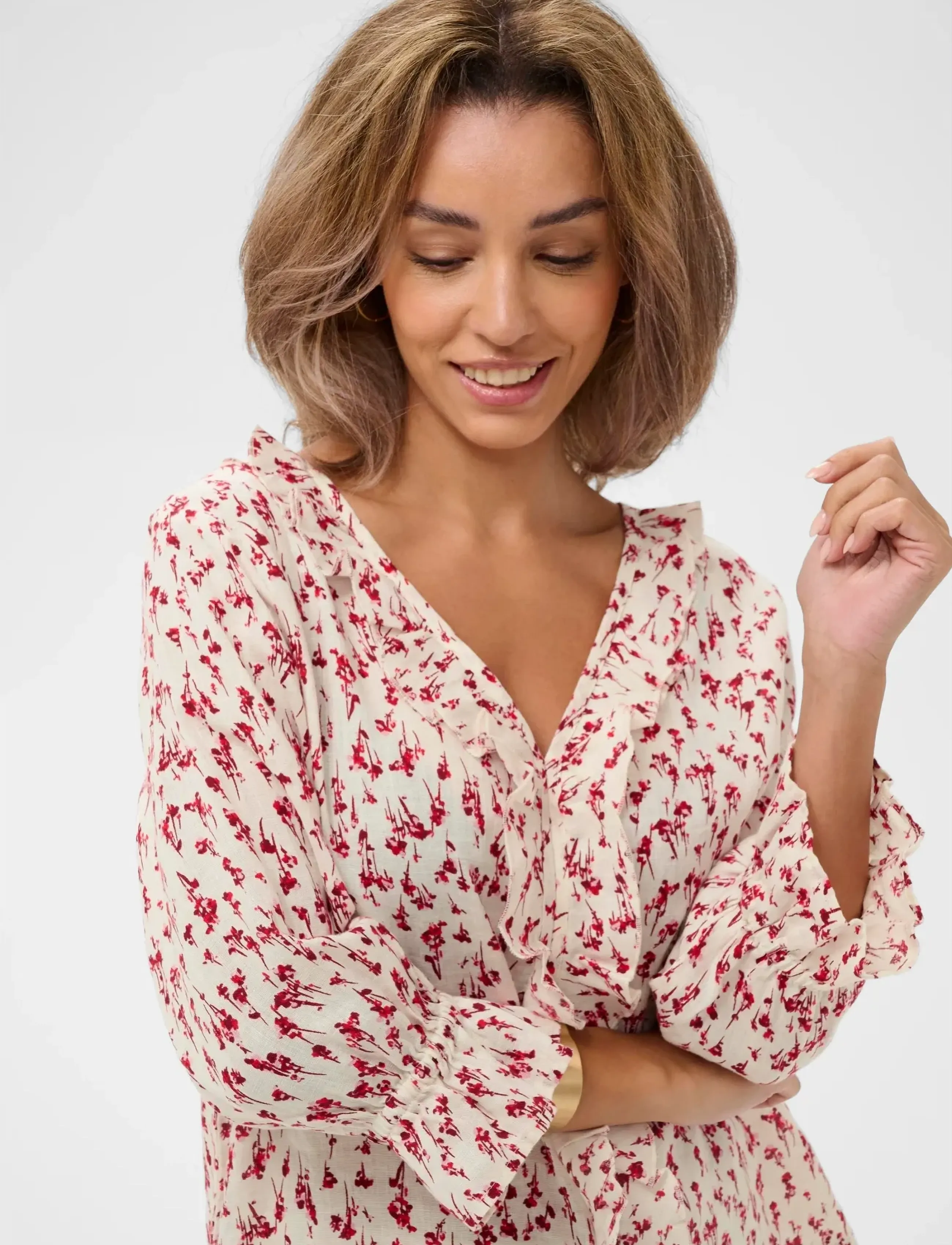 Cream - CRBellis Frill Blouse - långärmade blusar - small flower print - 4
