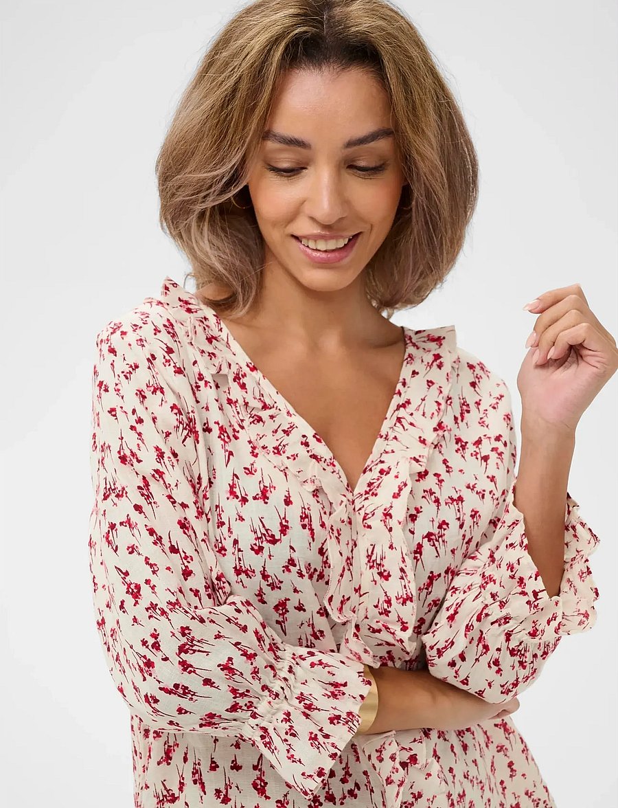 Cream - CRBellis Frill Blouse - langärmelige blusen - small flower print - 4