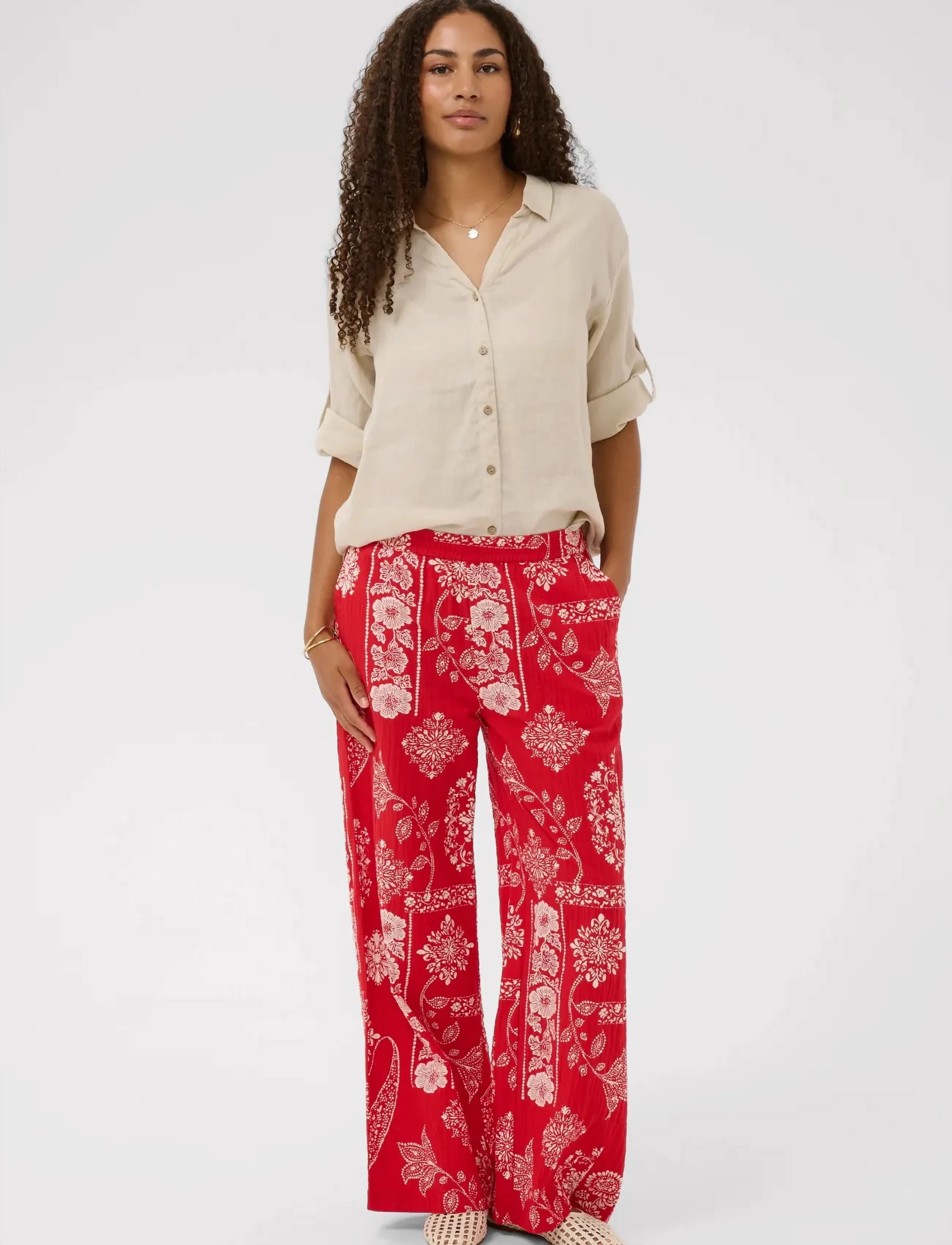 Cream - CRGianna Pant - sommerschnäppchen - red ethnic print - 3