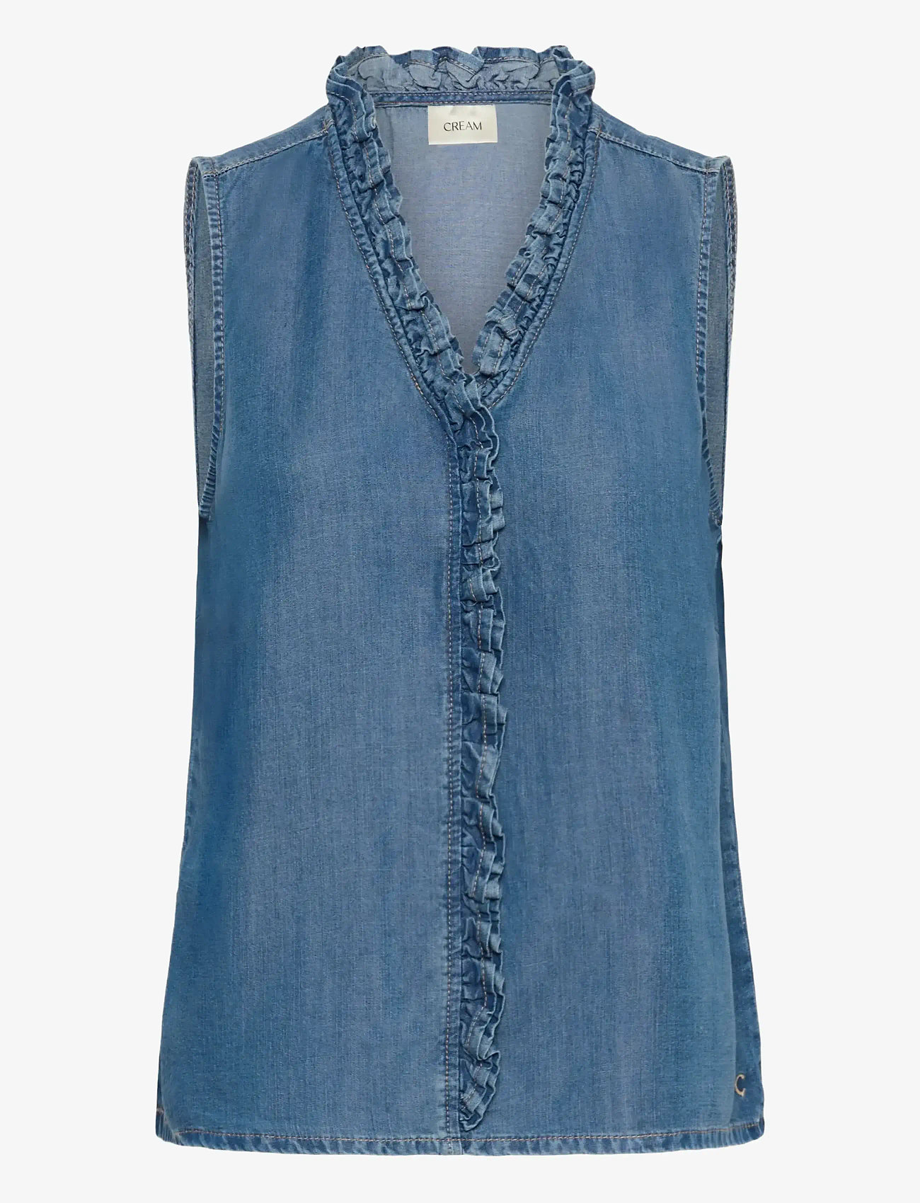 Cream - CRMolly Sleeveless Blouse - varrukateta pluusid - jaspar blue denim - 1