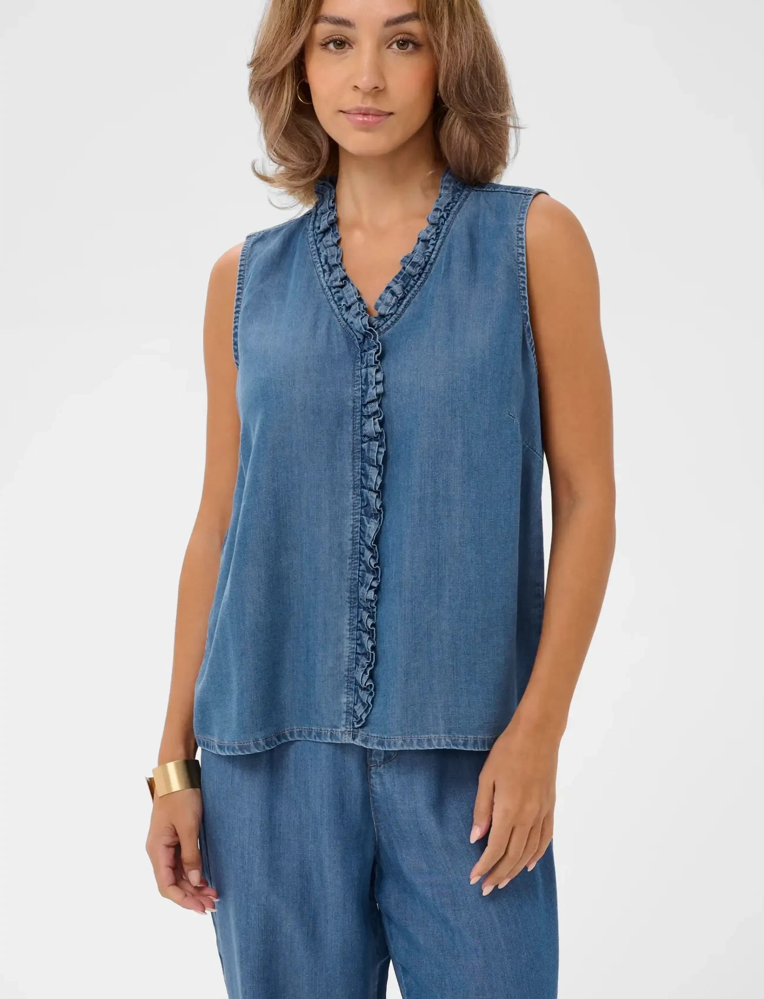 Cream Crmolly Sleeveless Blouse, 34, Blouses, Blau - Sleeveless, Frauen