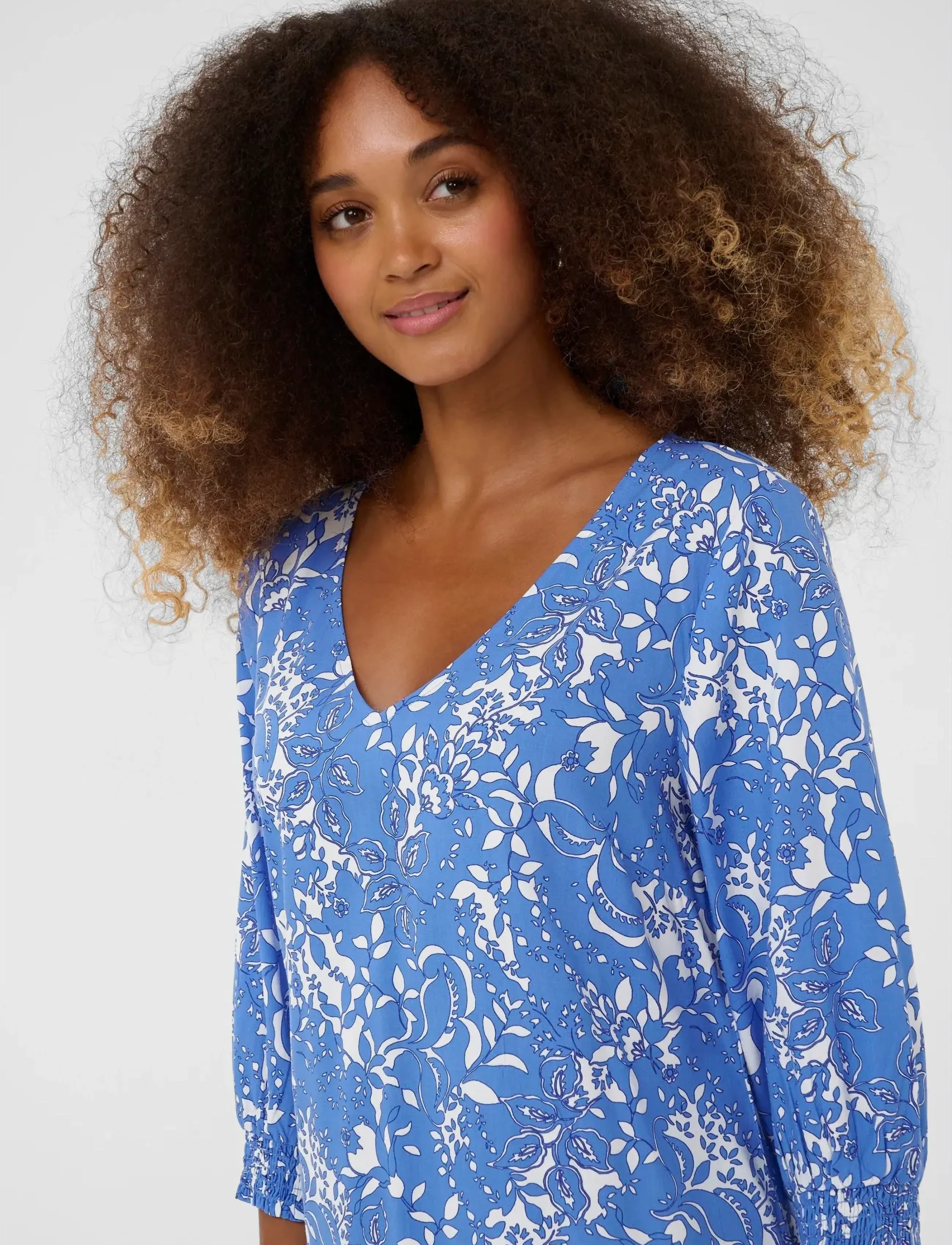Cream - CRTiah Short Dress - midi dresses - blue toile - 4