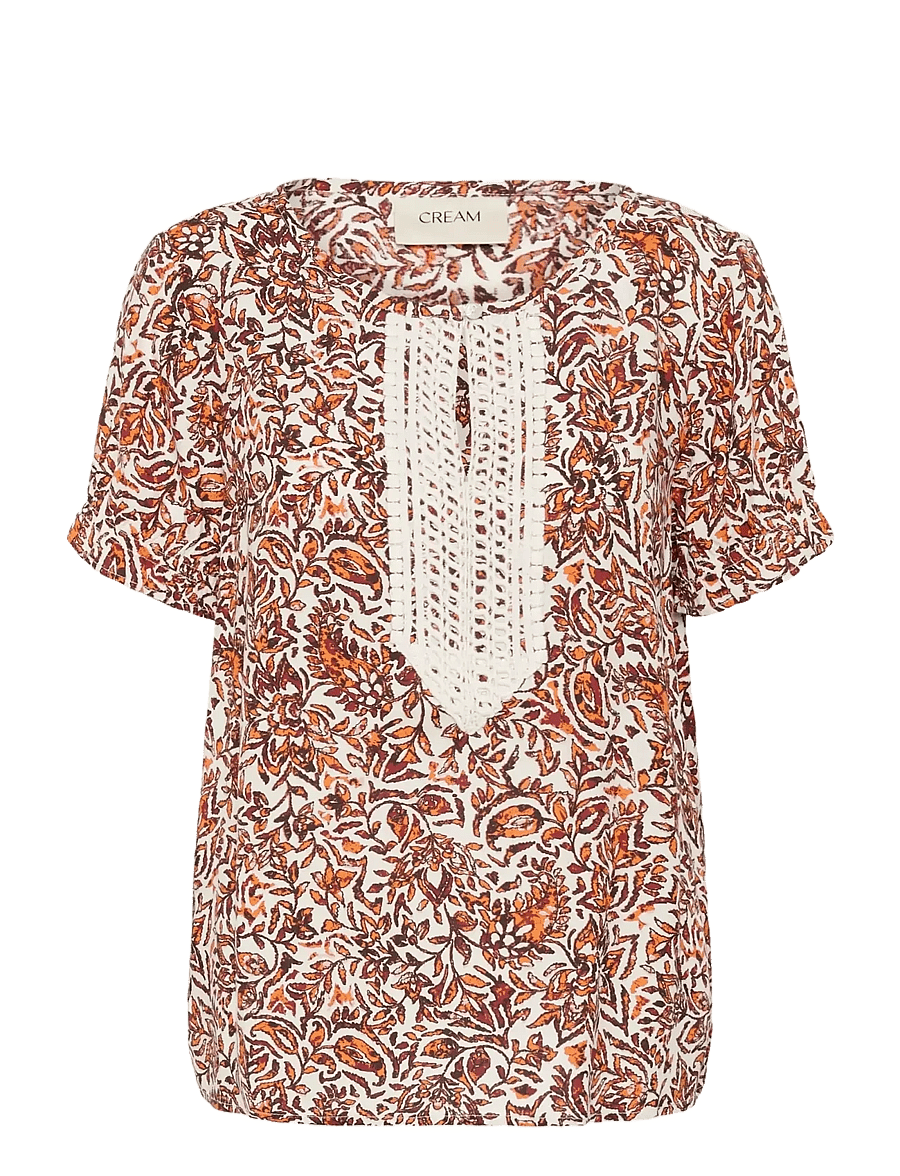 Cream - CRTiah Blouse - kurzärmelige blusen - orange saraza flower - 1