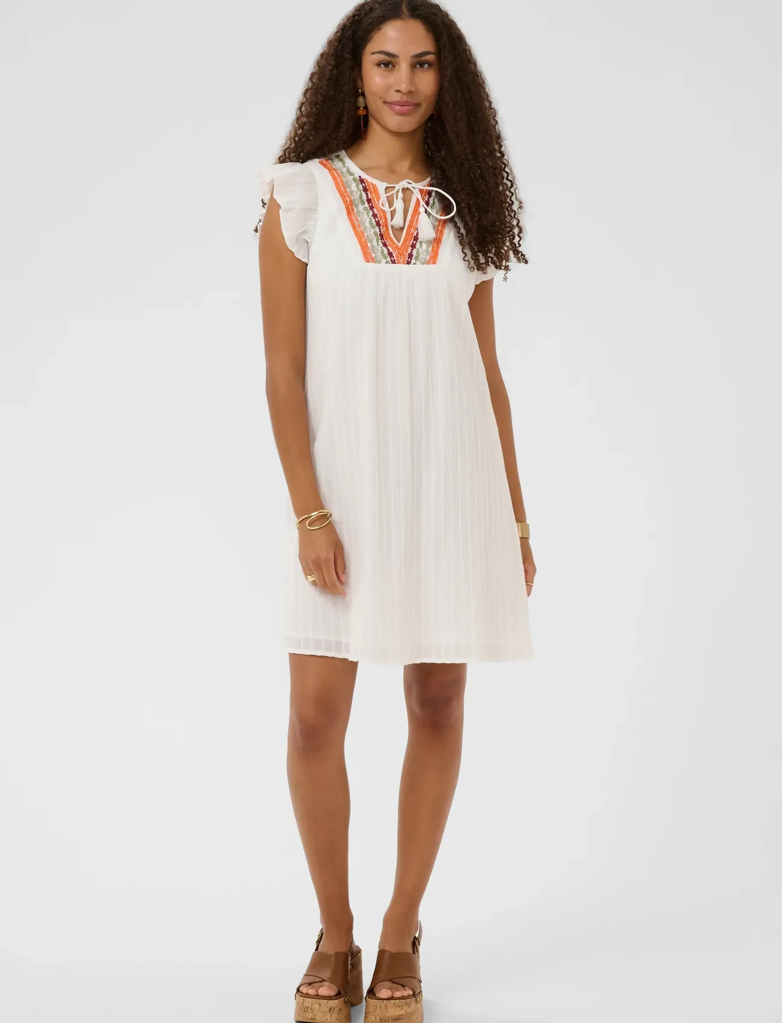 Cream Crwilja Dress, Kvinder, Broderet Tunika Kjole, Hvid, Str: 42