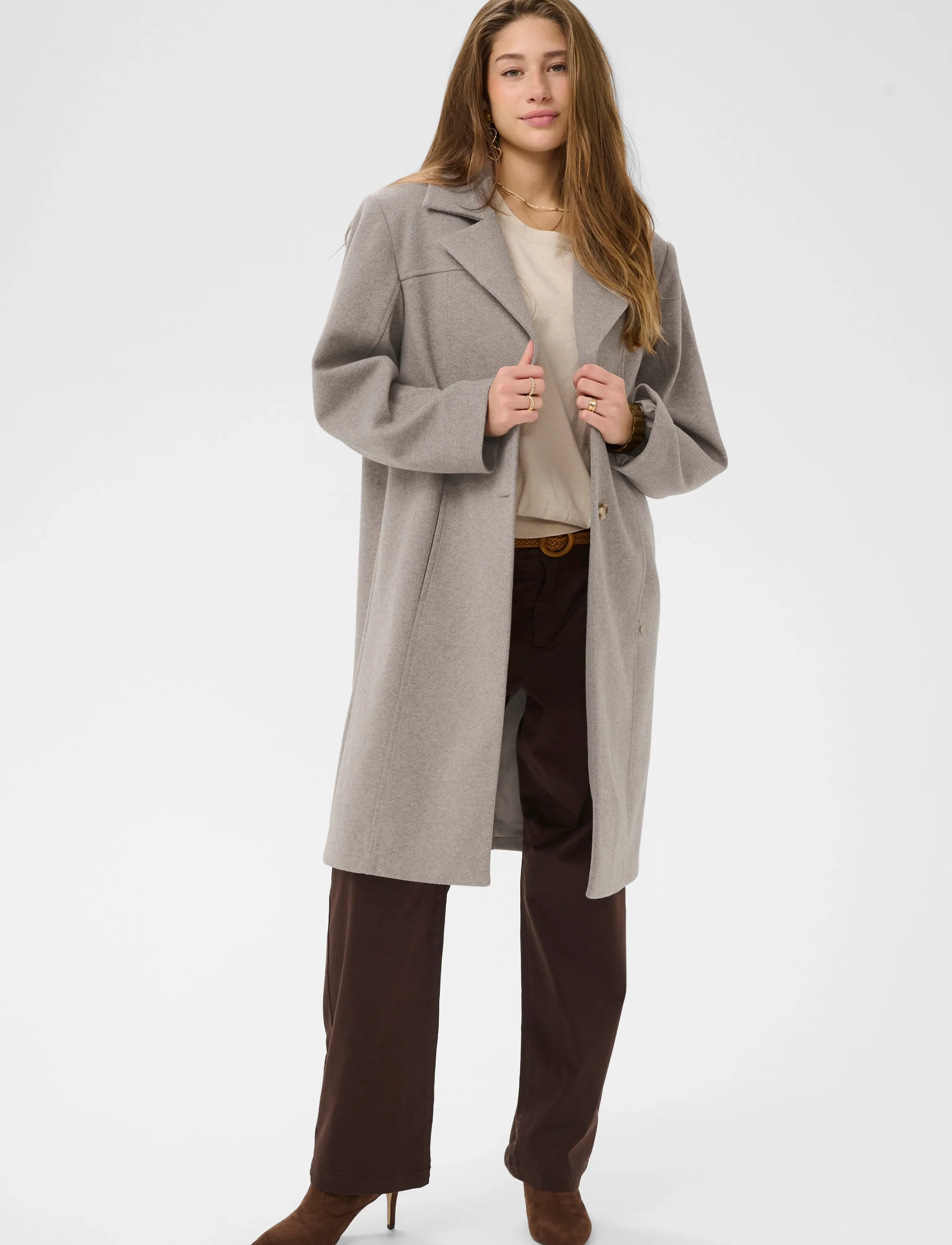 Cream - CRJaze Long Coat - brown lentil melange - 3