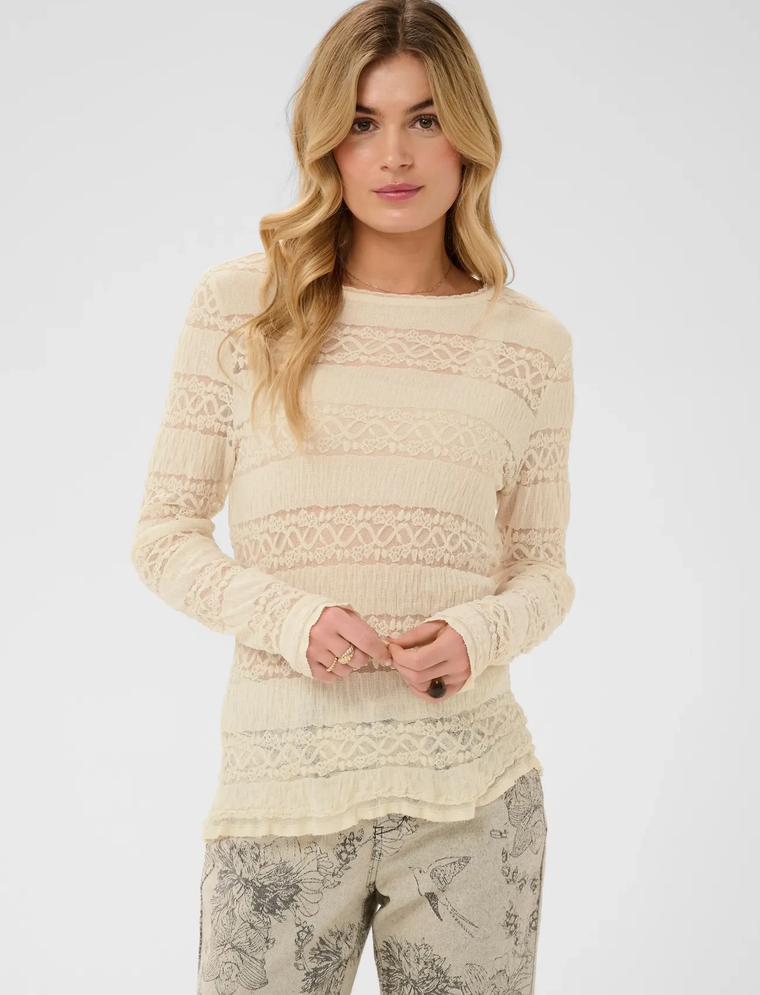 Cream Crrosel T-Shirt, XS, T-shirts & Oberteile, Creme - Long-sleeved, Frauen