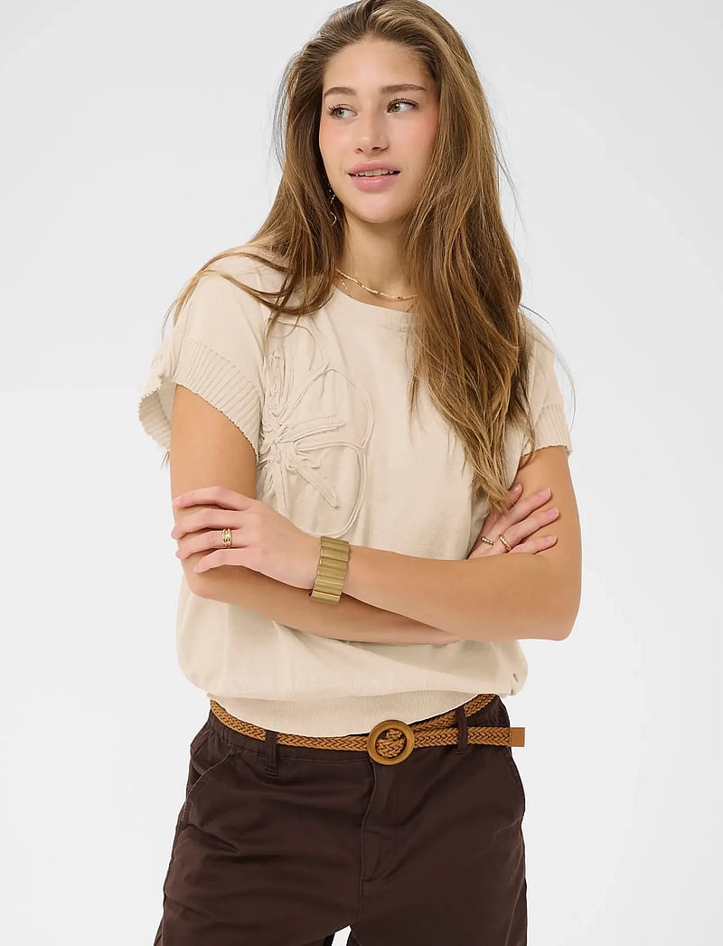 Cream - CRDela Knit Slipover w Deco - oat melange - 0