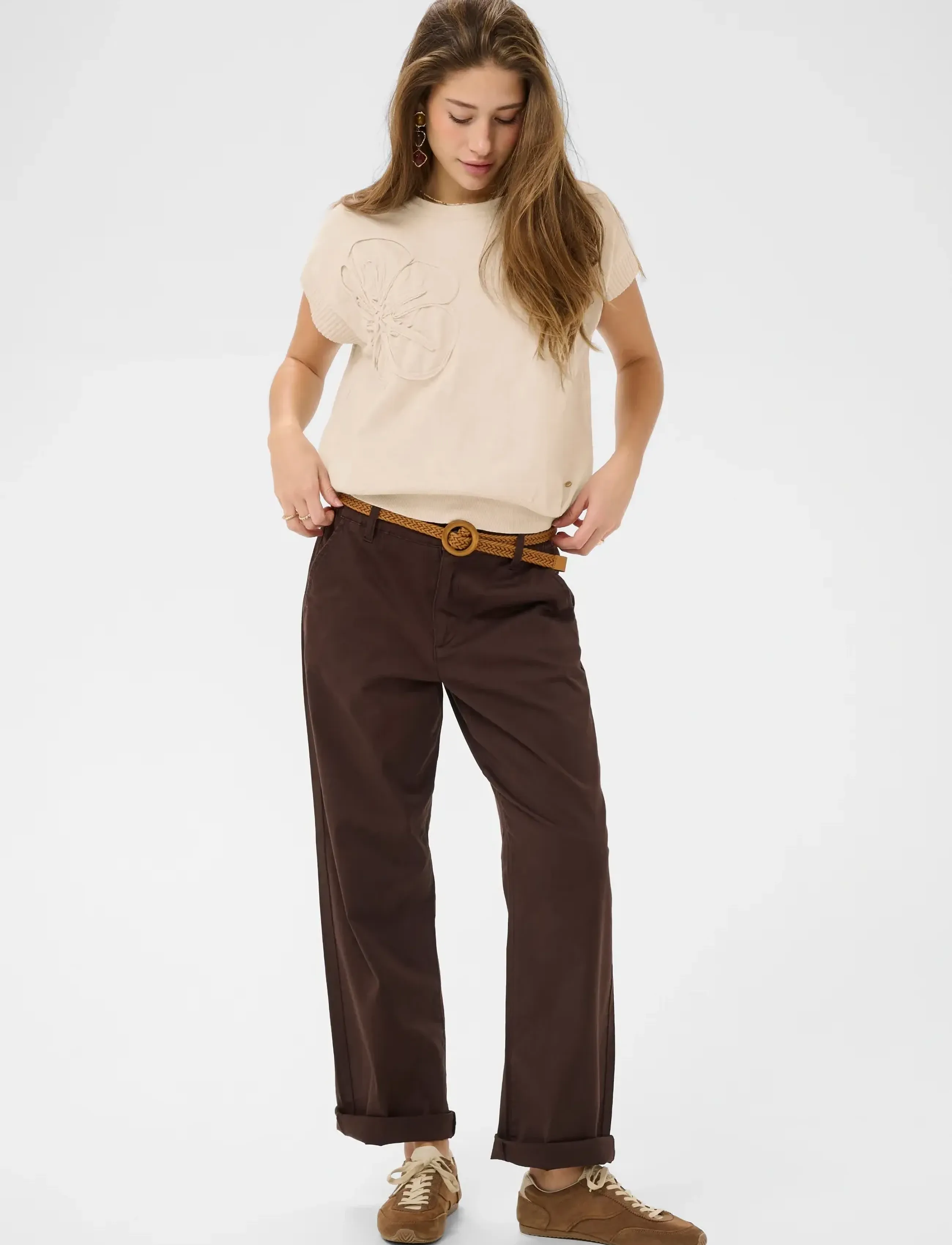 Cream - CRDela Knit Slipover w Deco - stickade tröjor - oat melange - 3