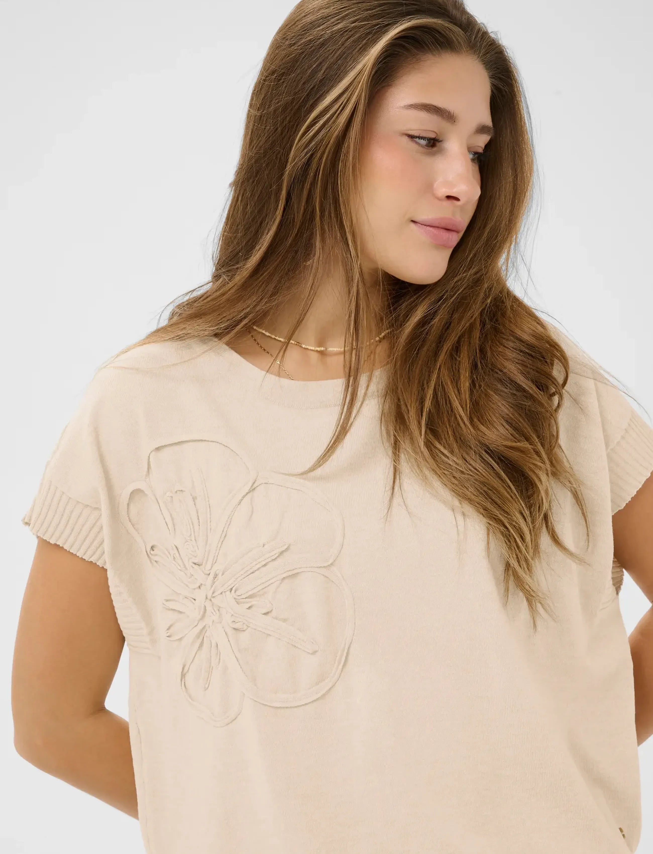 Cream - CRDela Knit Slipover w Deco - stickade tröjor - oat melange - 5