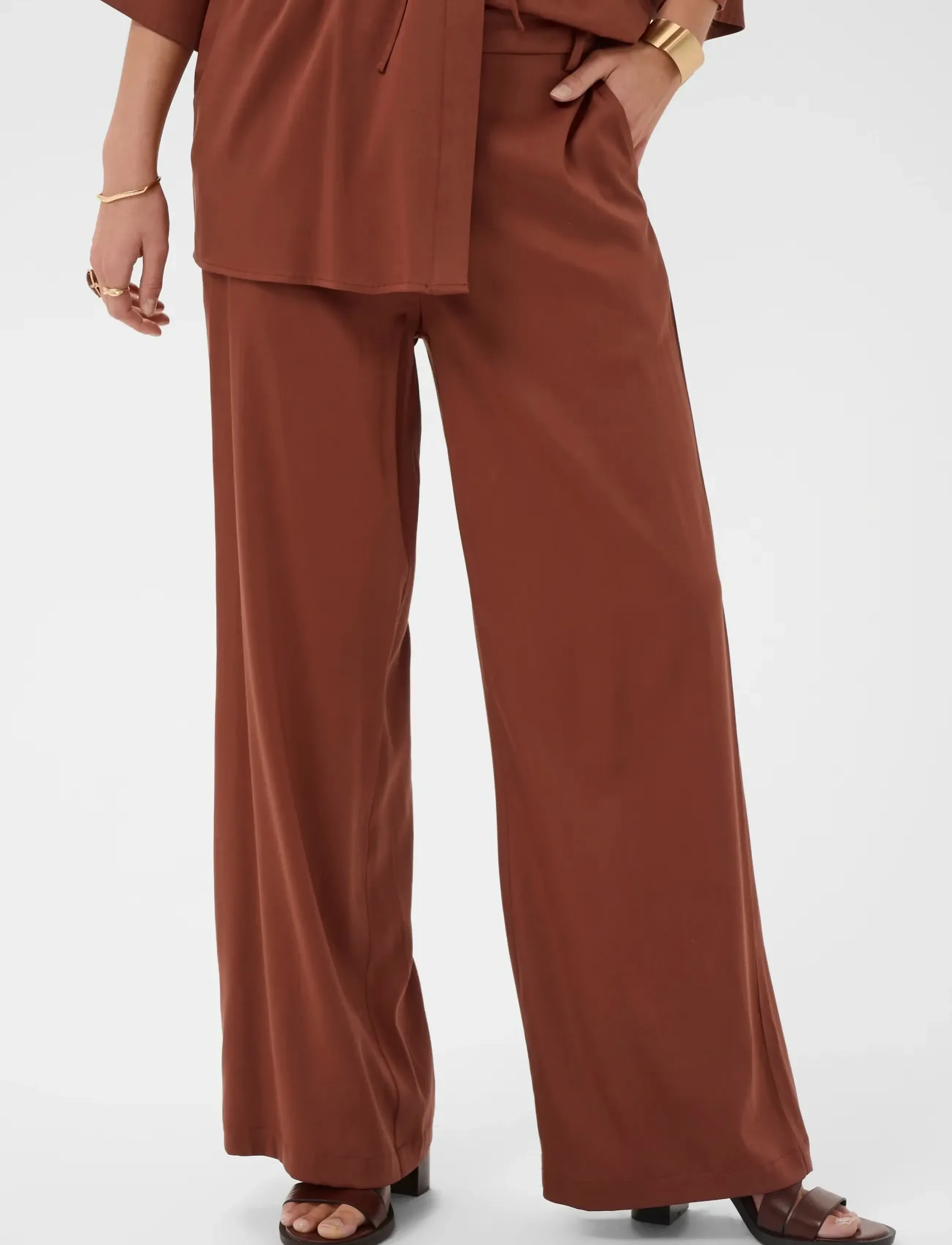 Cream Crthelma Pant, Kvinder, Højtaljede Vide Ben Bukser, Brun, Str: 46 x 32