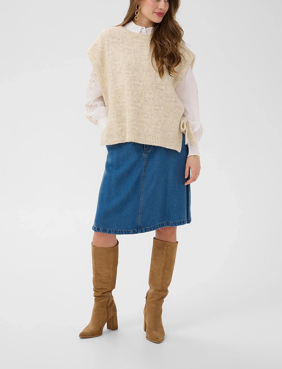 Cream - CRHaggie Knit Slipover - kootud vestid - bleached sand melange - 3