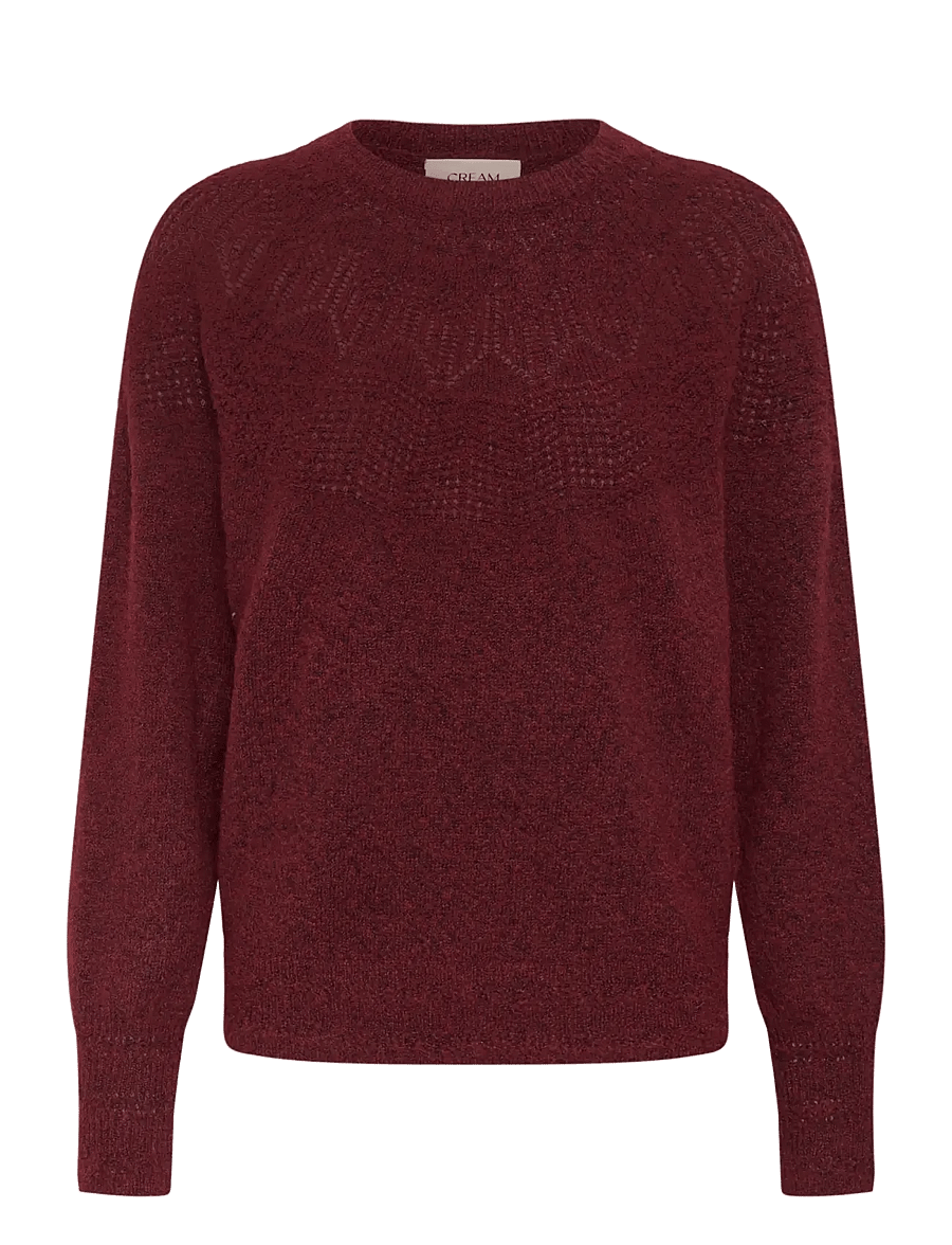 Cream - CRJunah Pointelle Pullover - stickade tröjor - cabernet - 0
