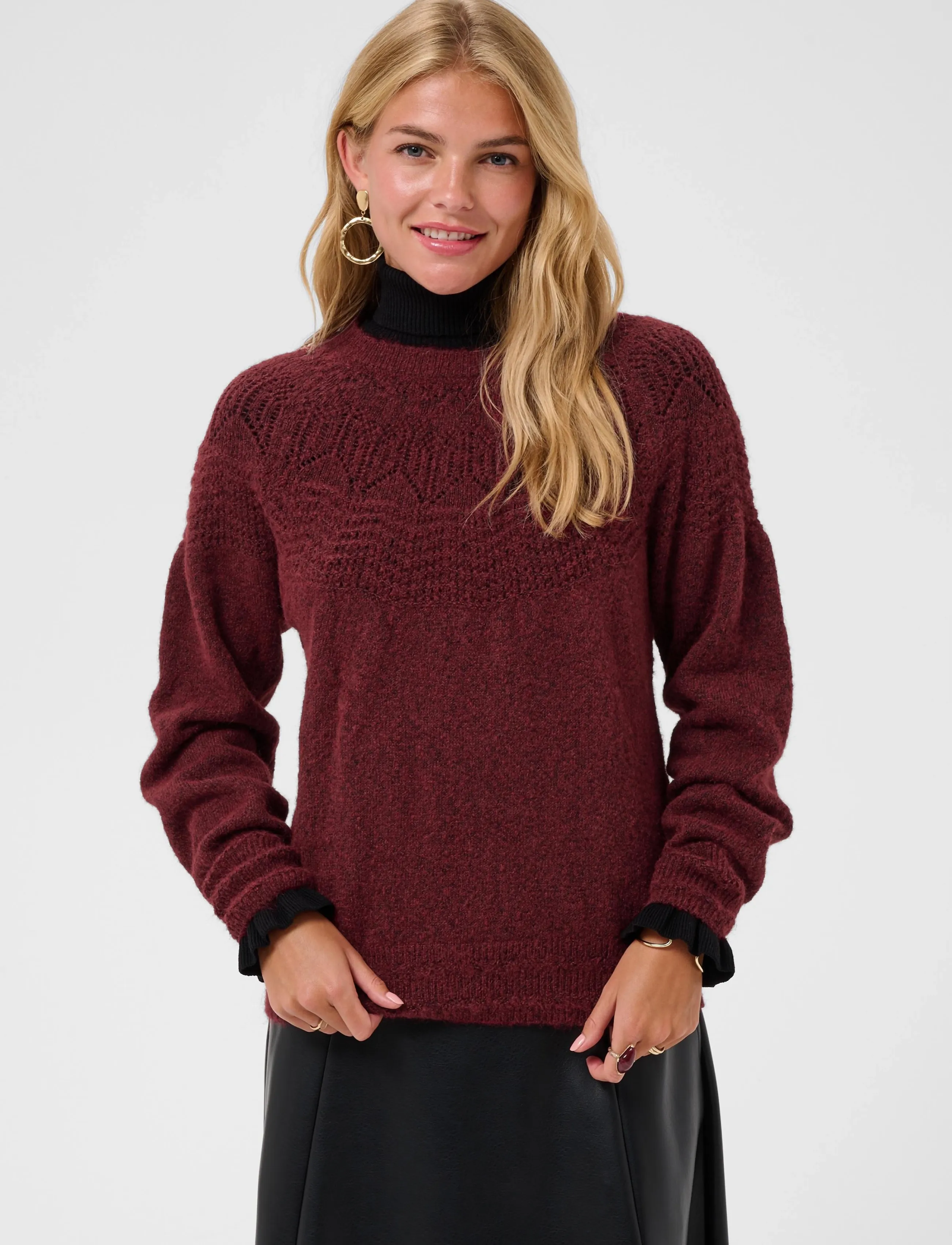Cream - CRJunah Pointelle Pullover - stickade tröjor - cabernet - 2