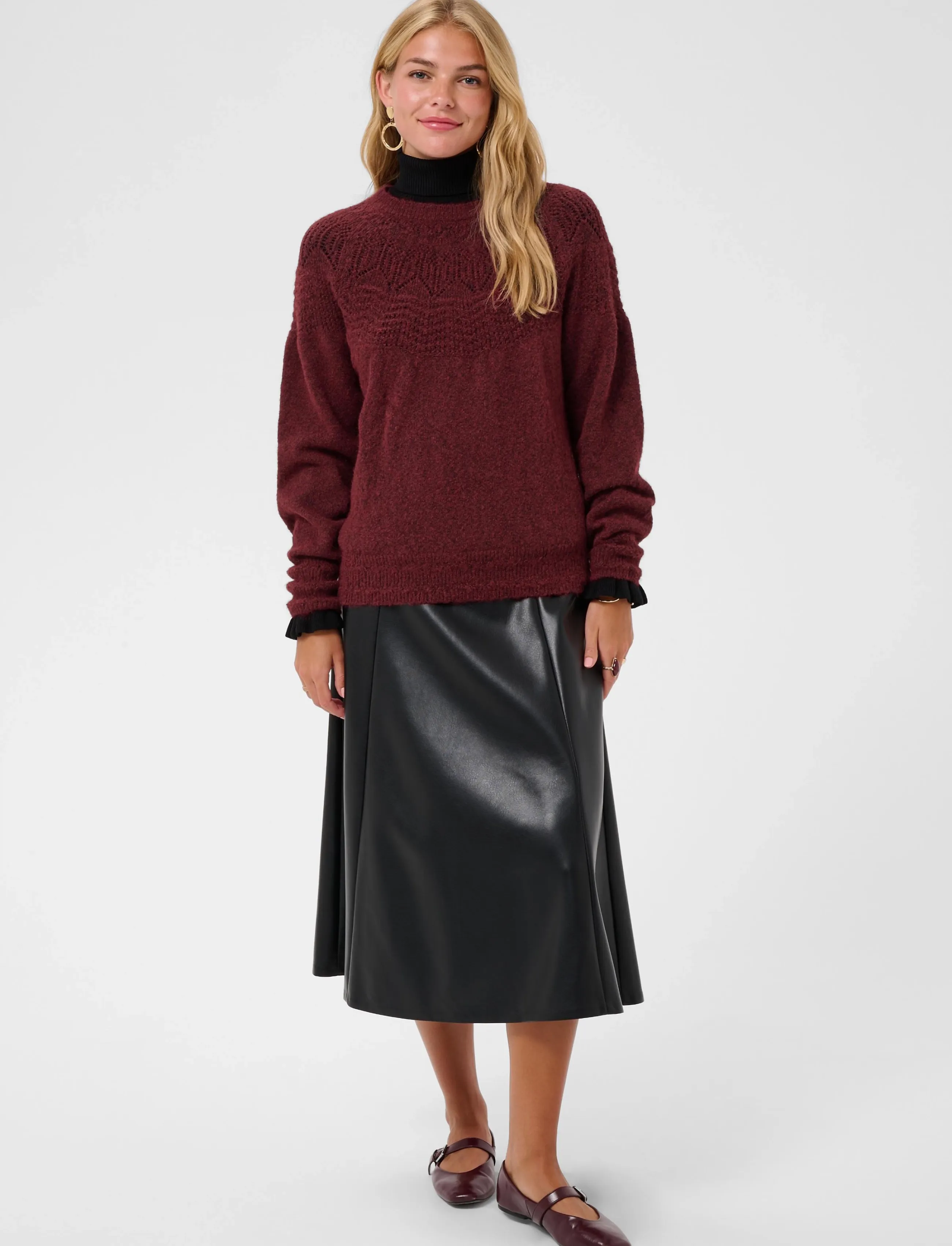 Cream - CRJunah Pointelle Pullover - stickade tröjor - cabernet - 3