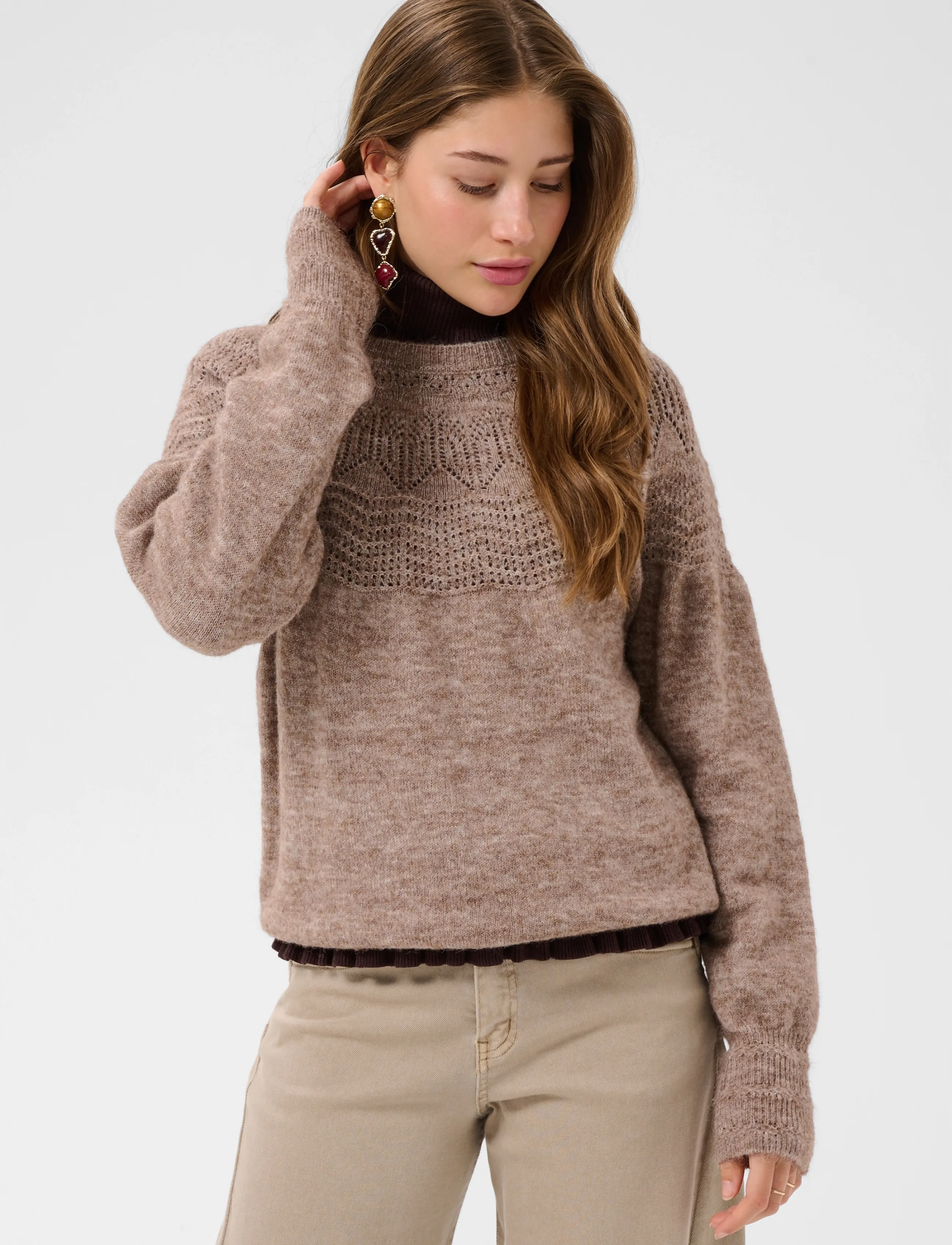 Cream - CRJunah Pointelle Pullover - dark oat melange - 2