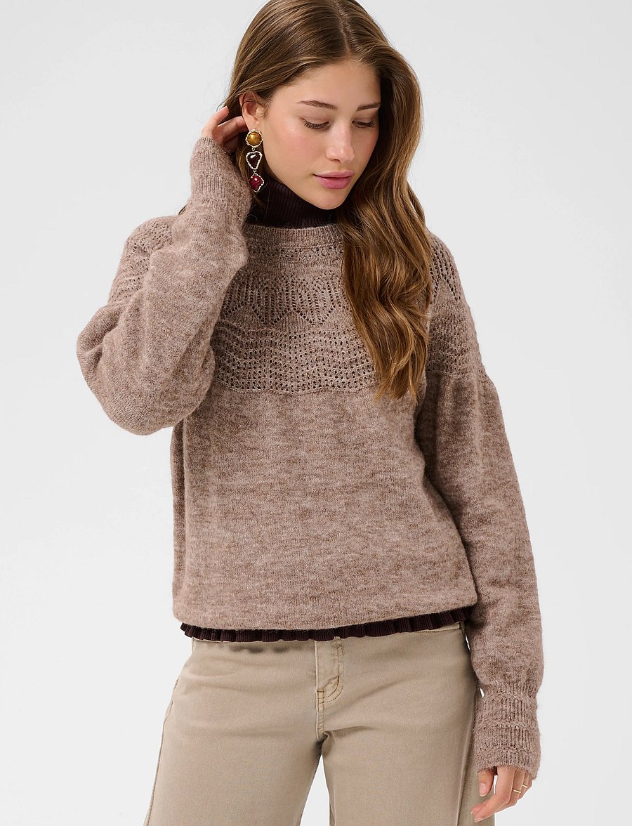 Cream - CRJunah Pointelle Pullover - dark oat melange - 2