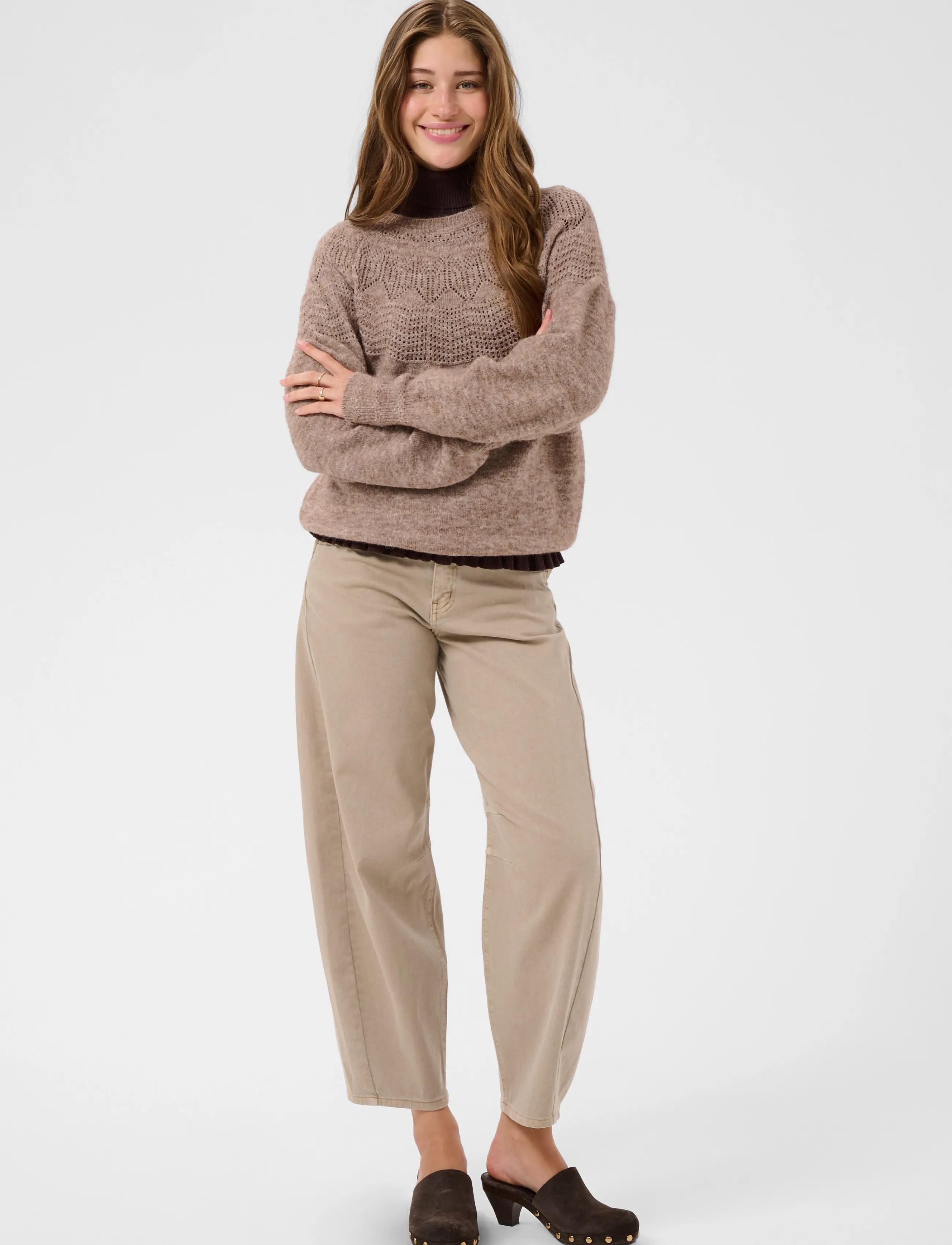 Cream - CRJunah Pointelle Pullover - dark oat melange - 3