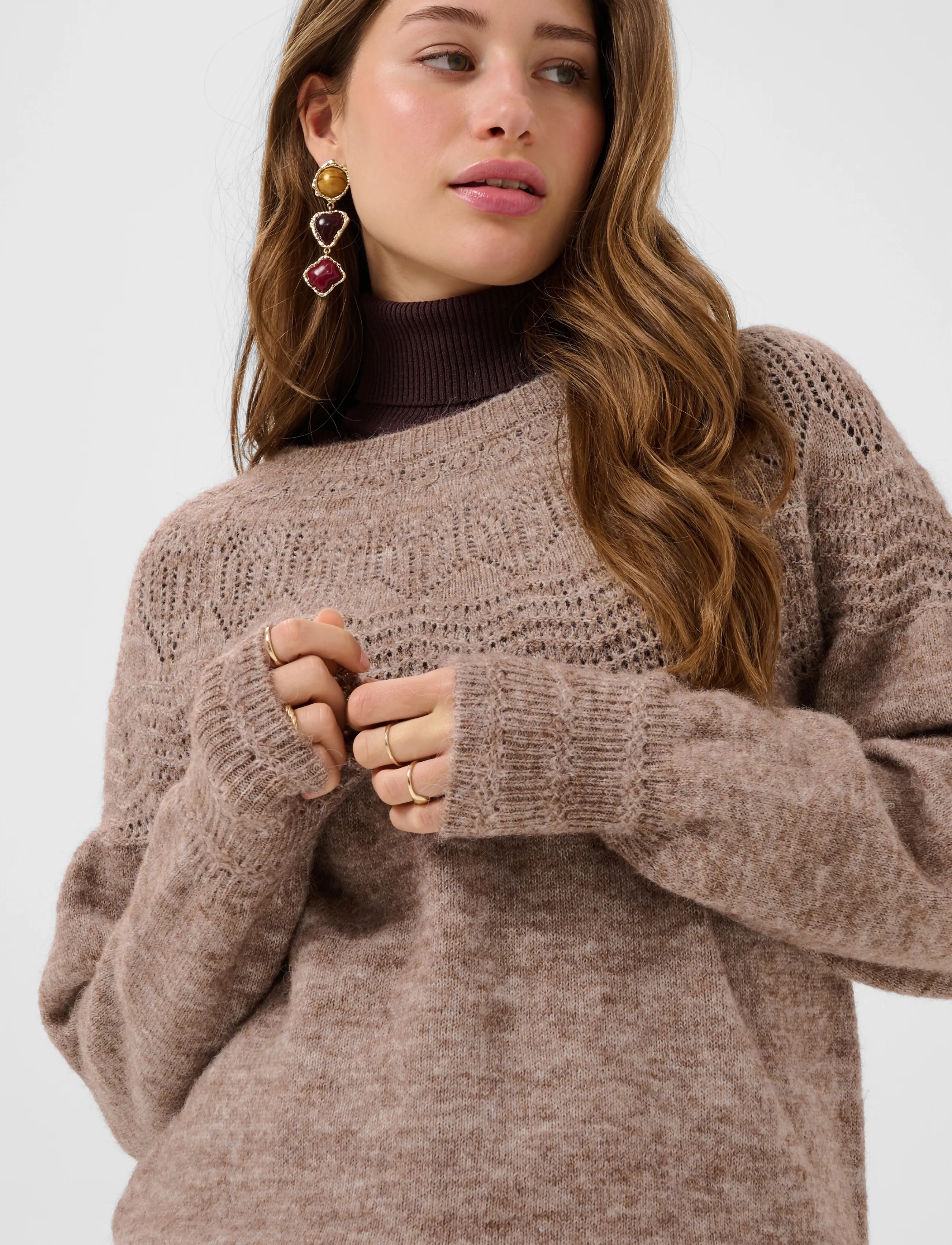 Cream - CRJunah Pointelle Pullover - dark oat melange - 5