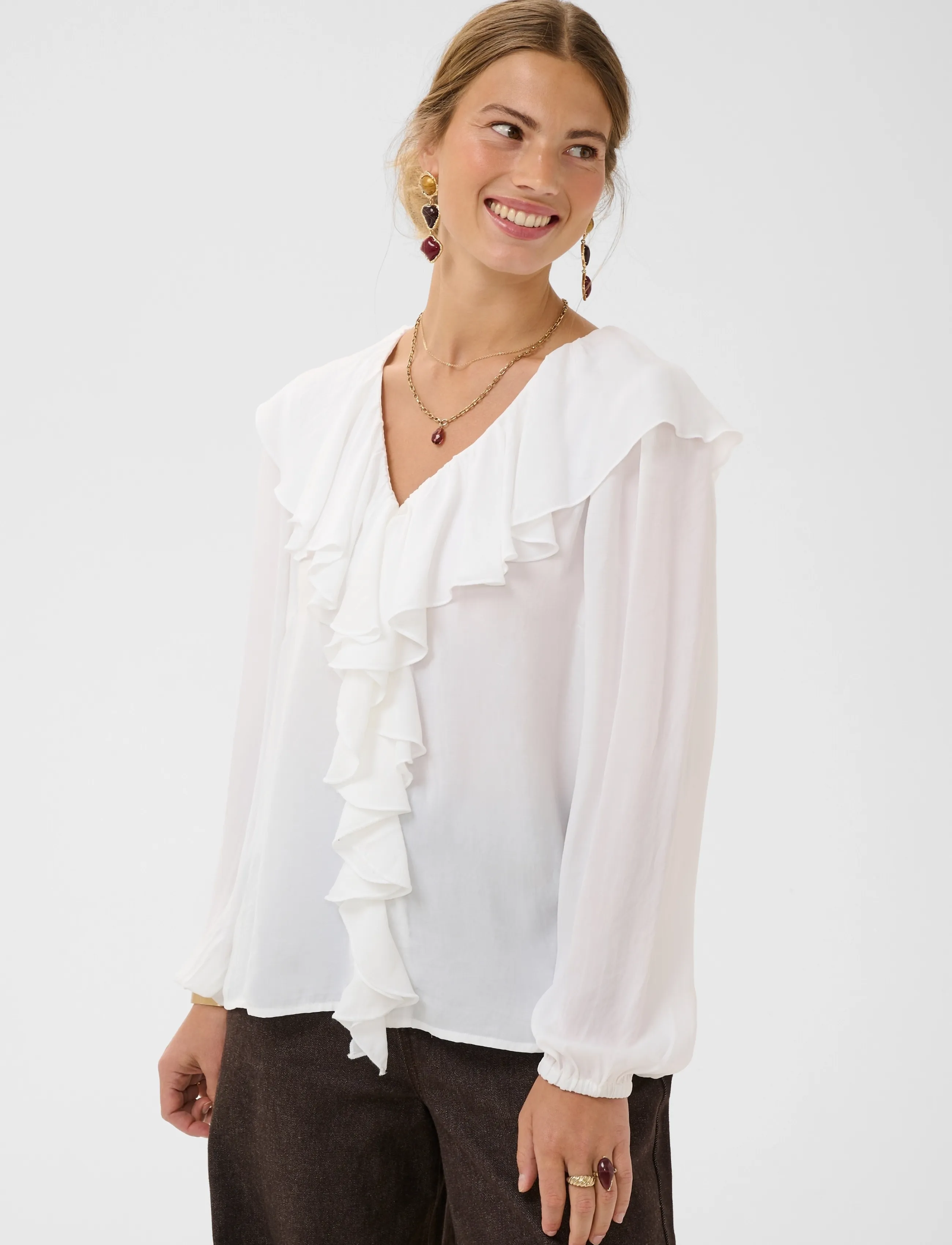 Cream - CRBeliv Blouse - langärmelige blusen - snow white - 2