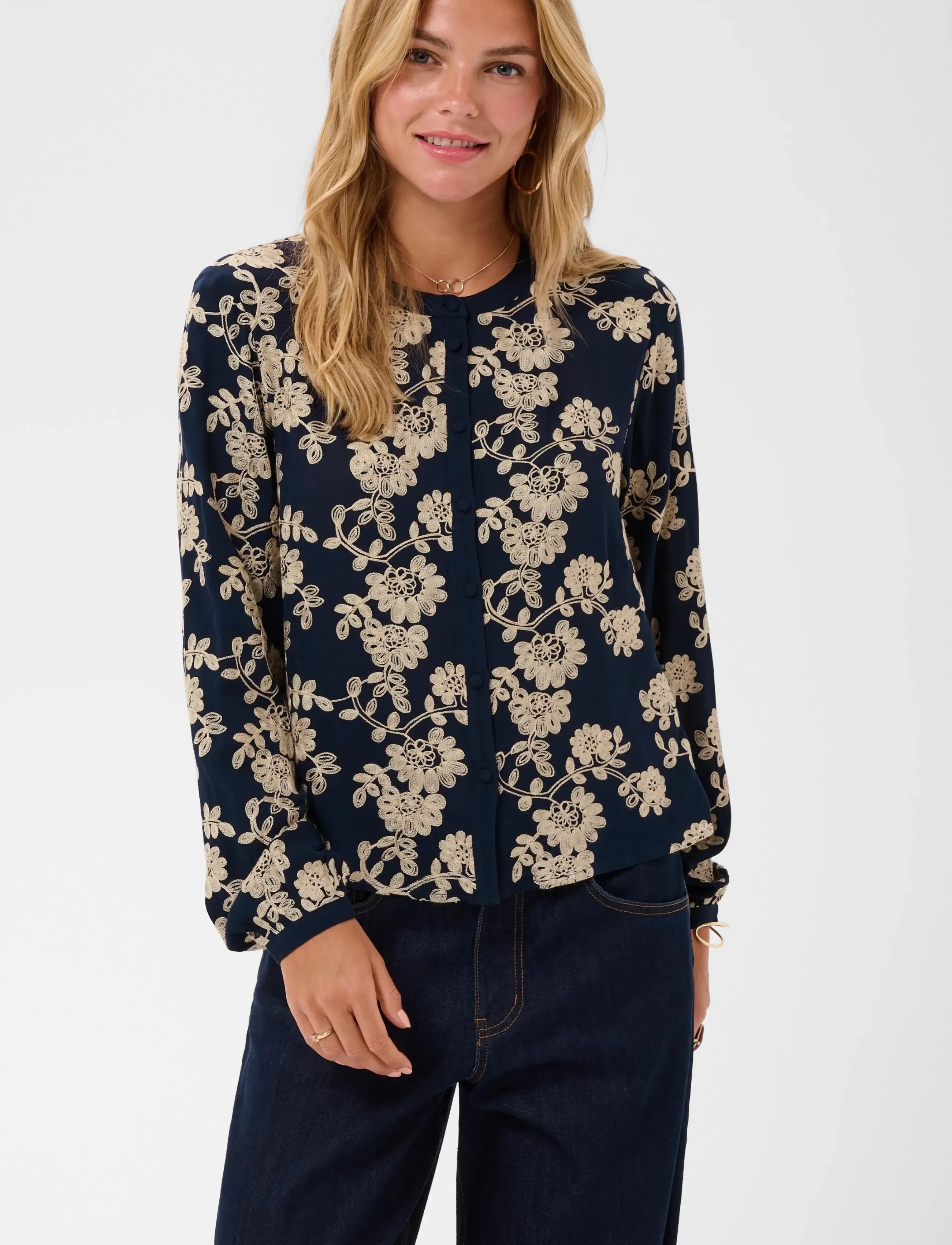 Cream - CRRuby Blouse - langärmelige blusen - navy w oatmeal flower - 2