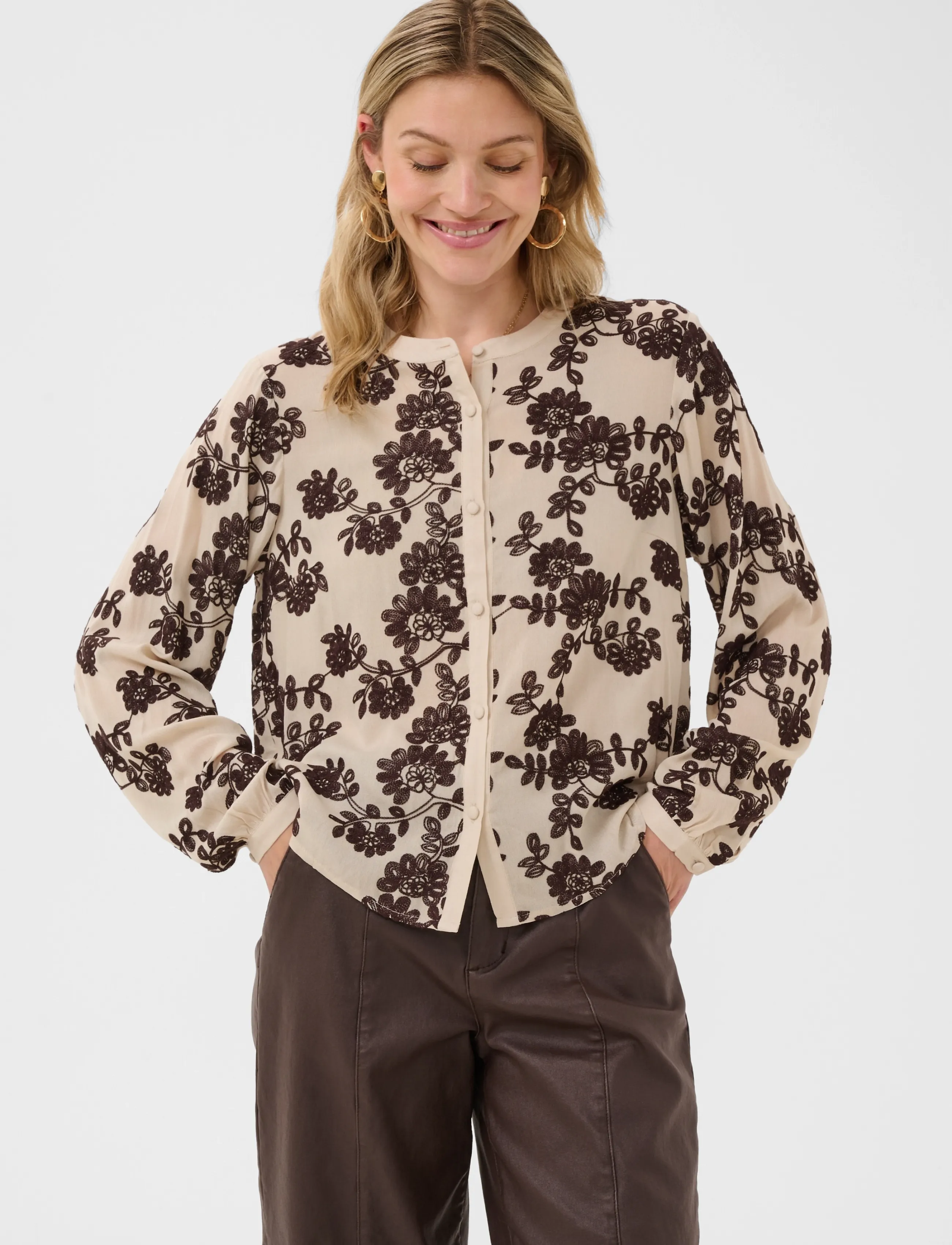 Cream - CRRuby Blouse - langärmelige blusen - oatmeal w java flowers - 2