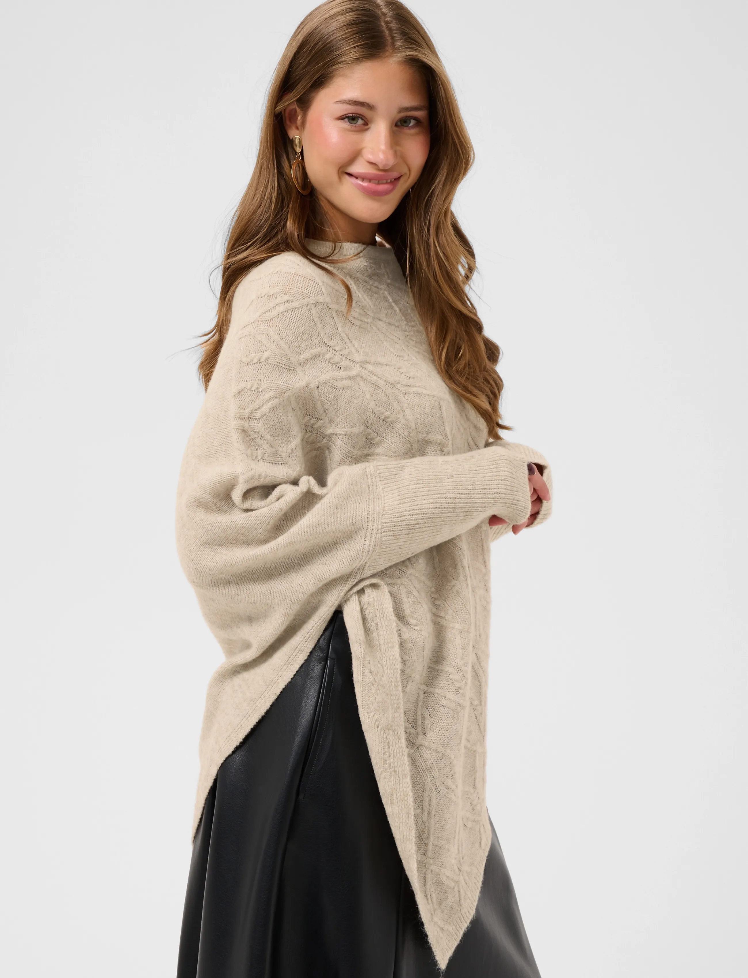 Cream - CRElsie Knit Poncho - ponchos & capes - light brown lentil melange - 2