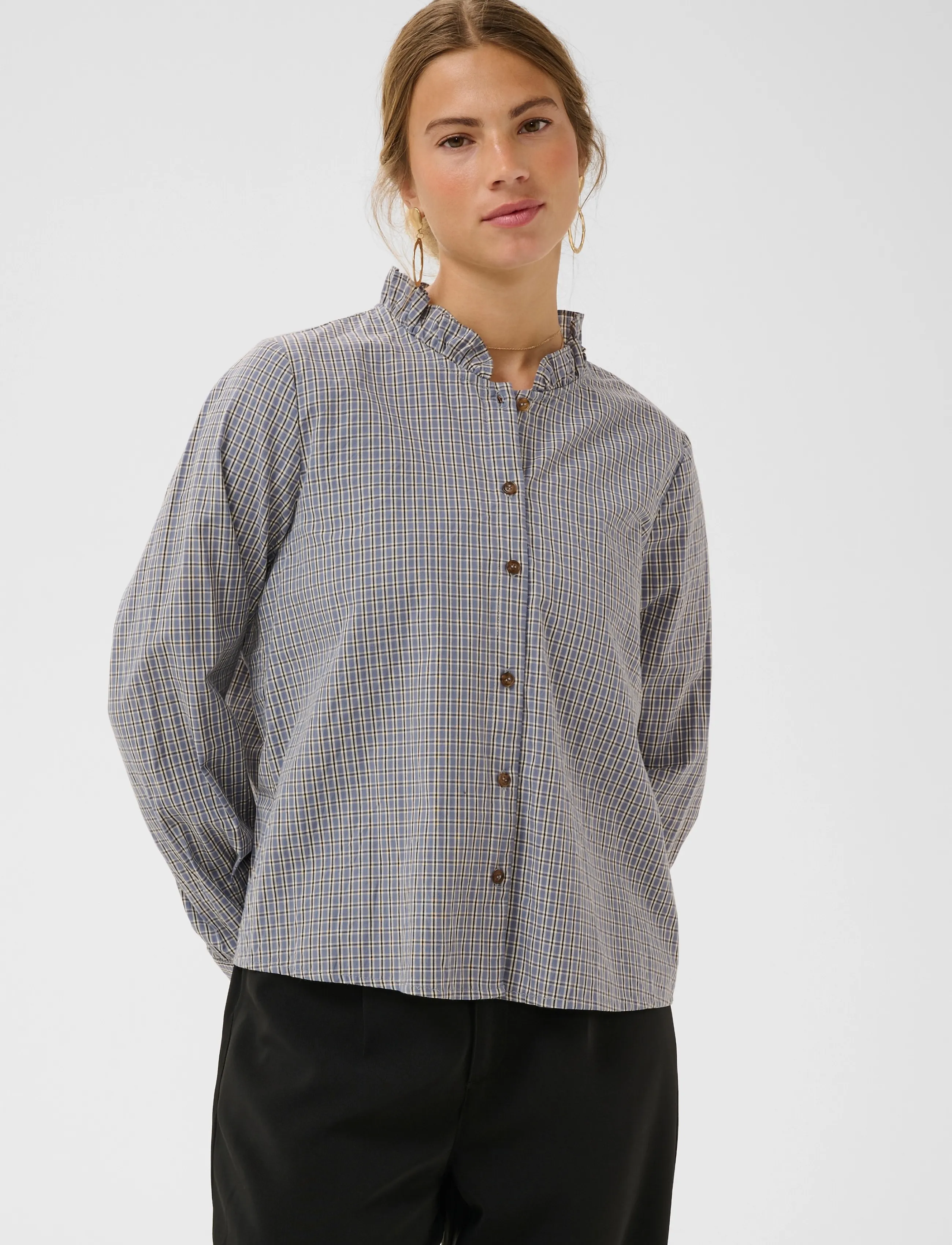 Cream - CRSyliah check blouse - langärmlige hemden - blue check - 2
