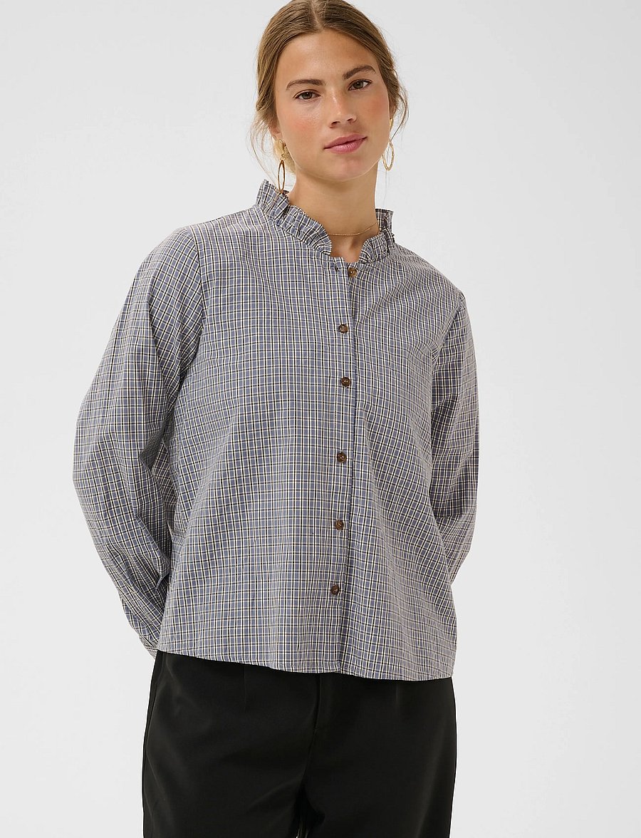 Cream - CRSyliah check blouse - langärmlige hemden - blue check - 2
