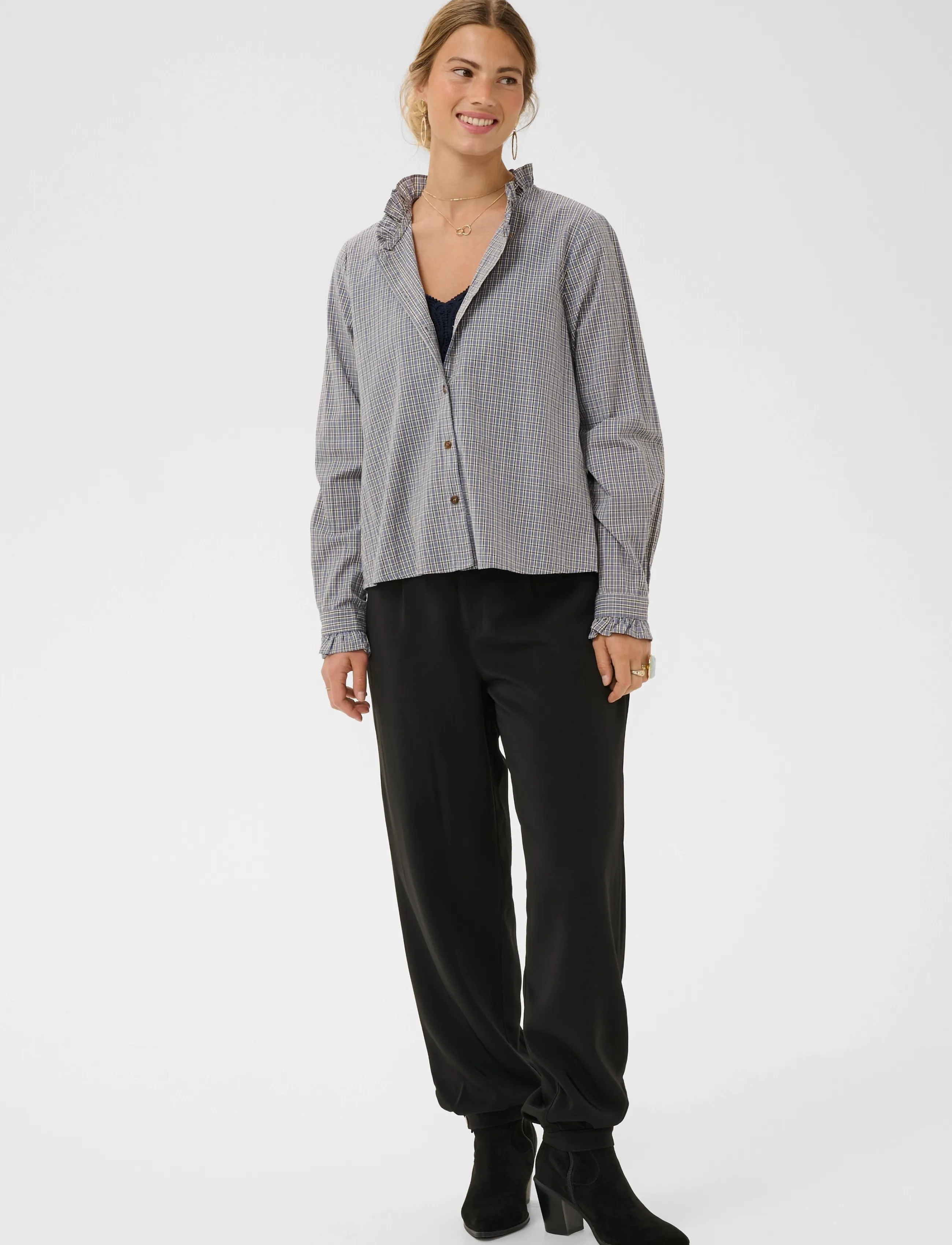 Cream - CRSyliah check blouse - langärmlige hemden - blue check - 3