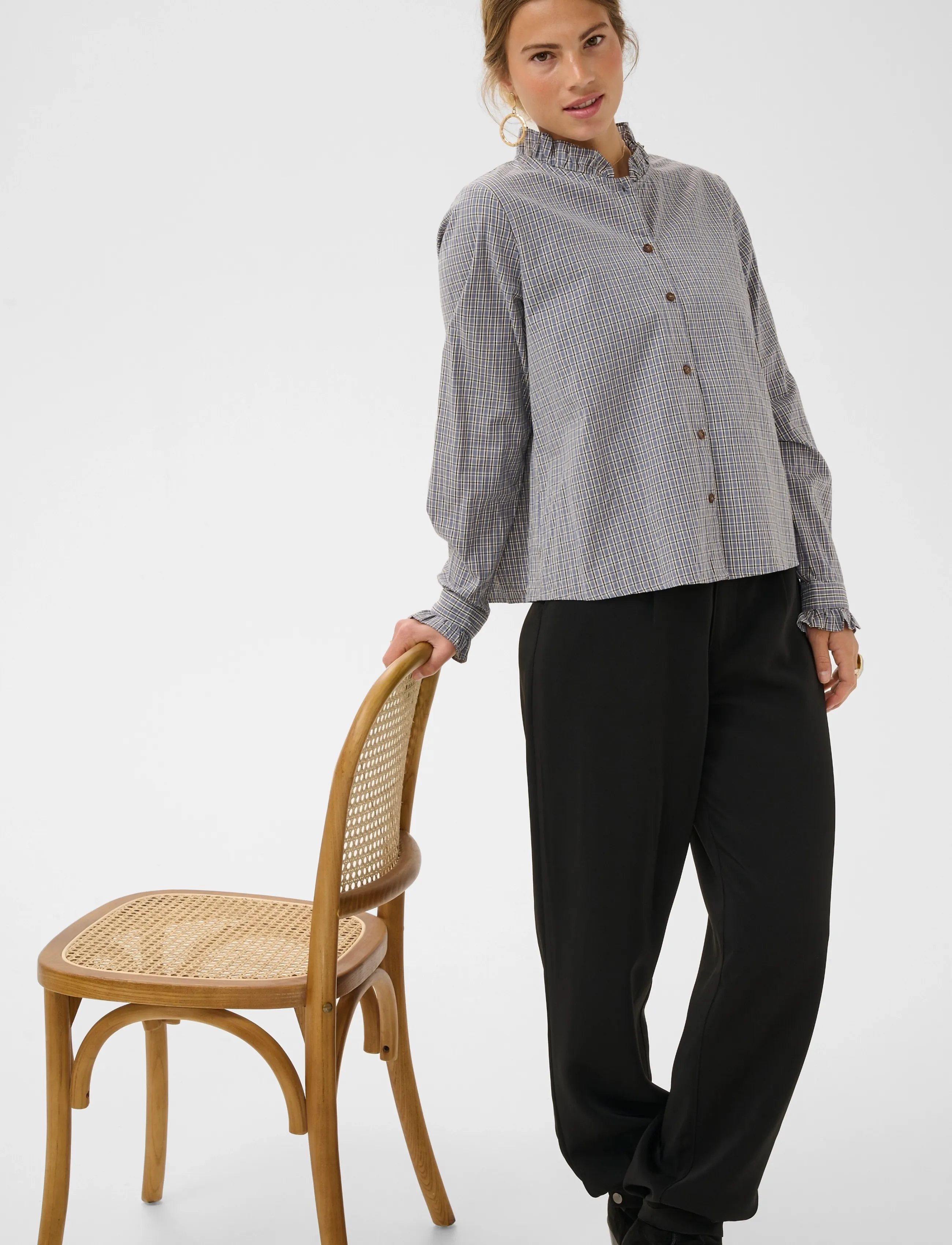Cream - CRSyliah check blouse - langärmlige hemden - blue check - 5