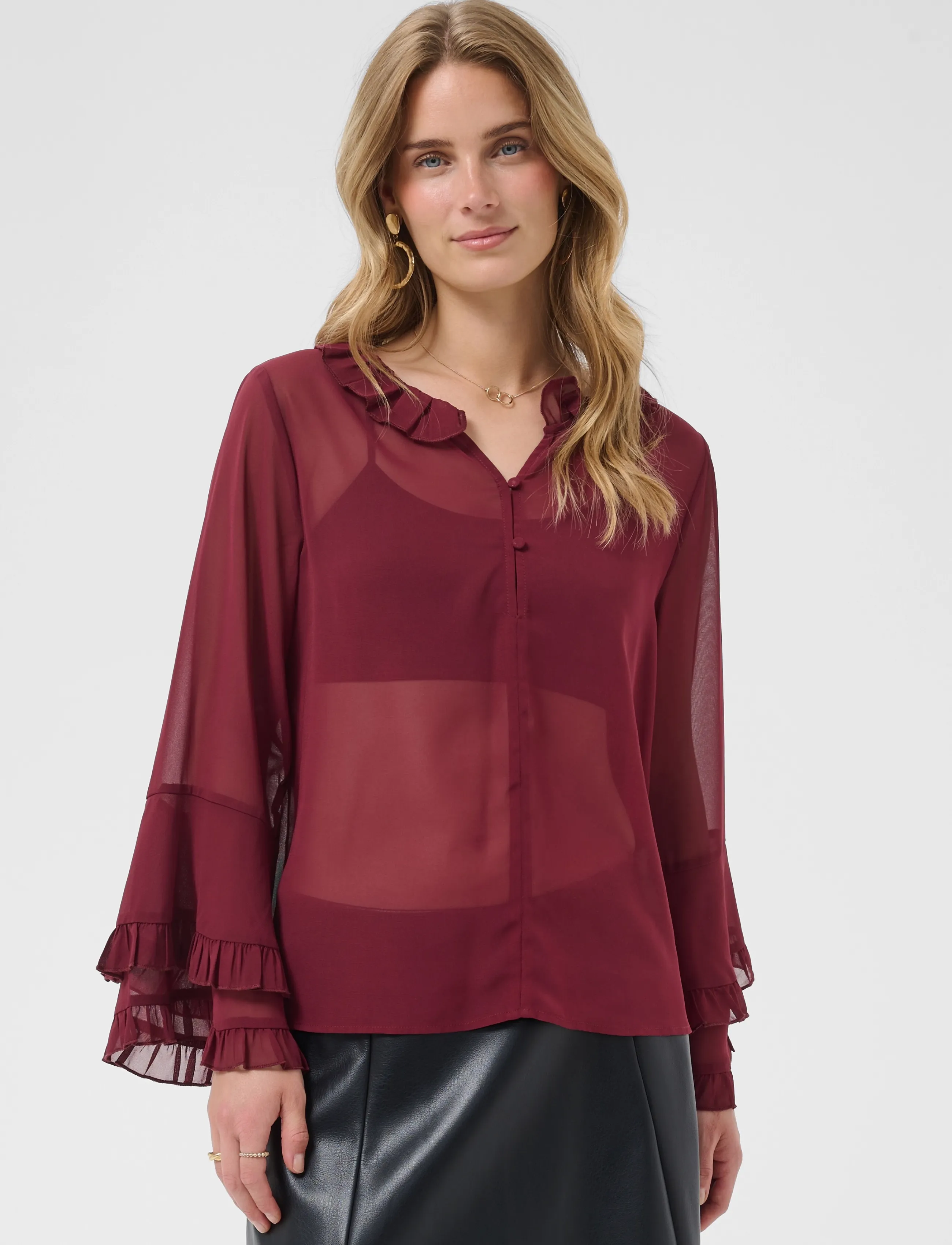 Cream - CRFlouncy blouse - langærmede bluser - cabernet - 2