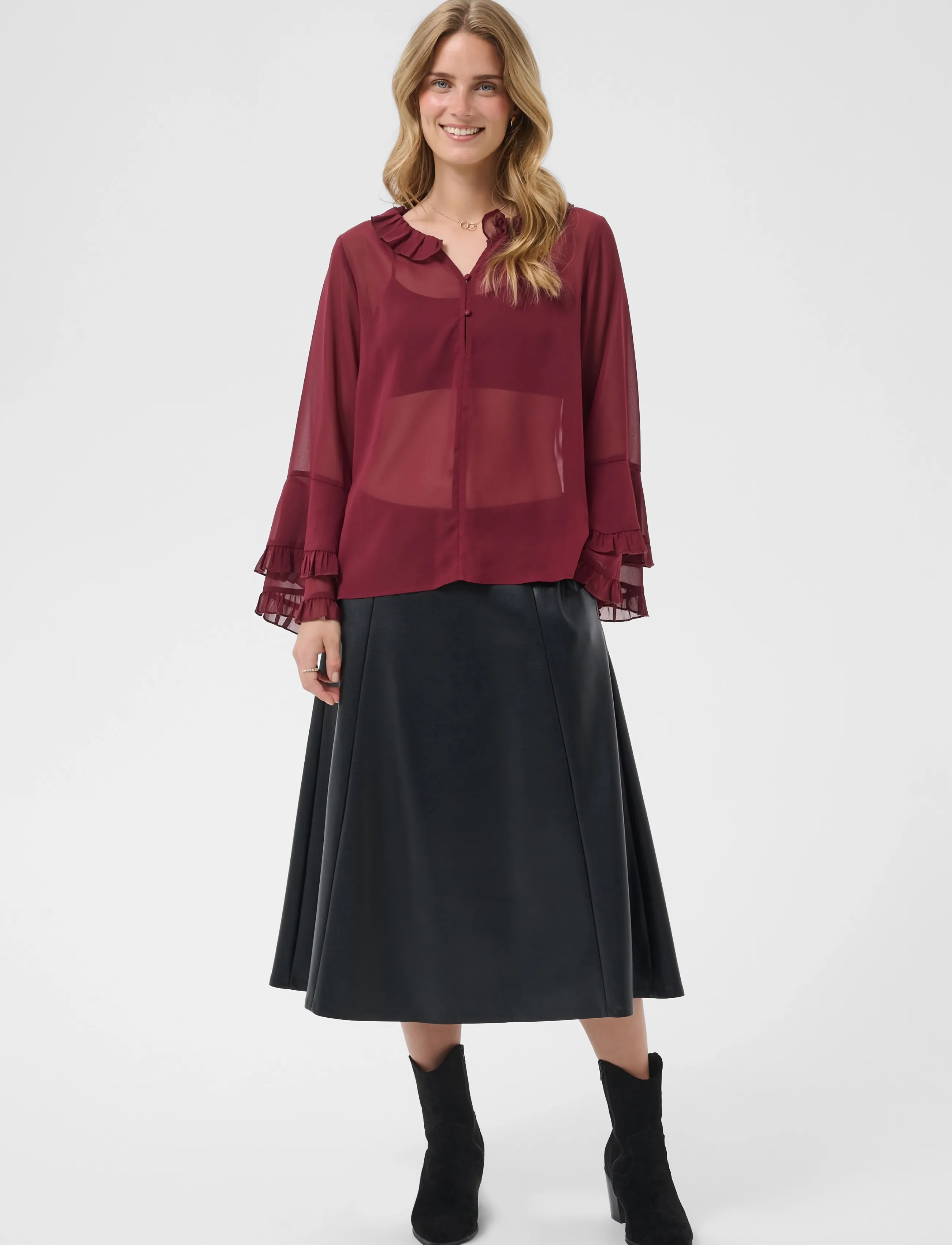Cream - CRFlouncy blouse - langærmede bluser - cabernet - 3