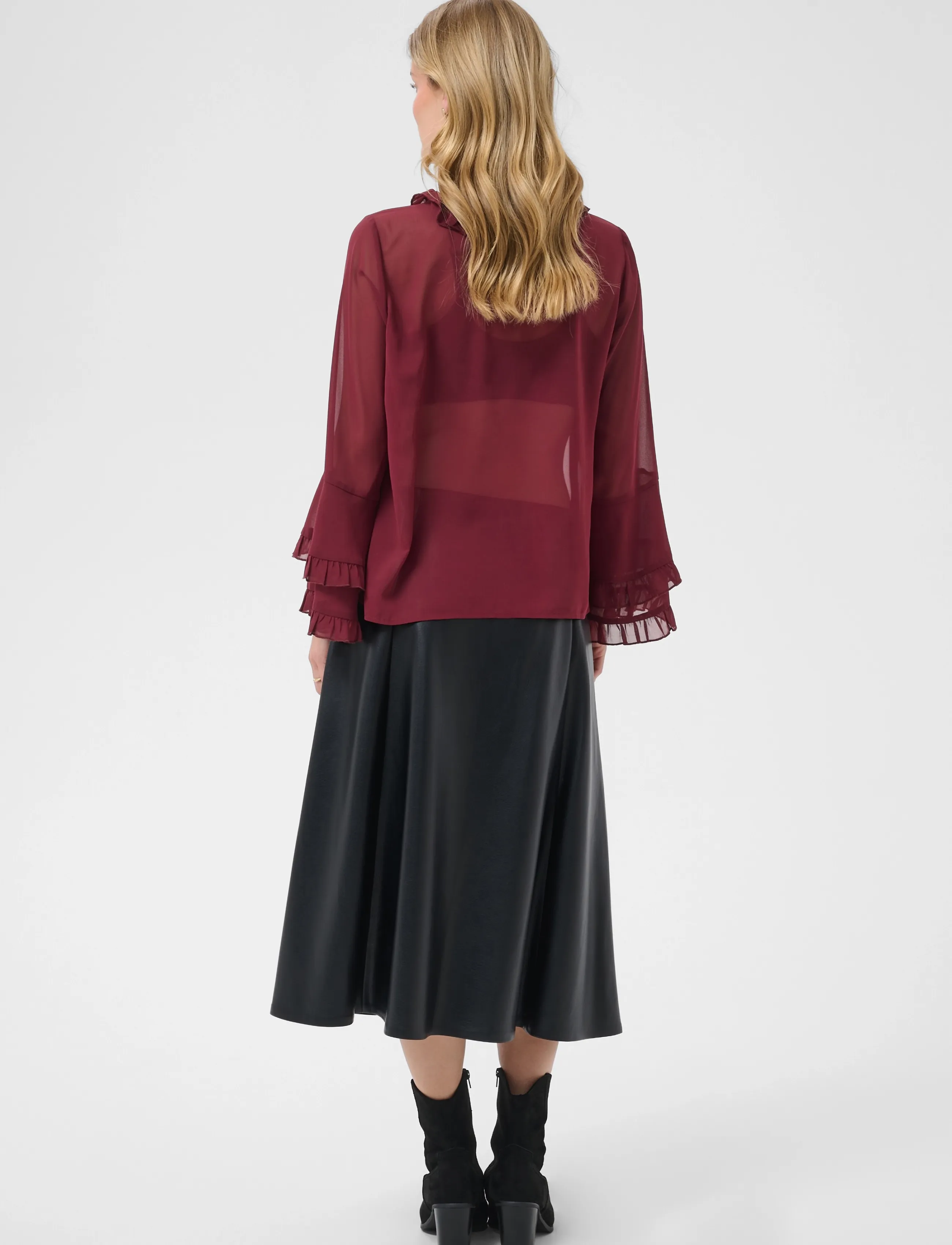 Cream - CRFlouncy blouse - langærmede bluser - cabernet - 4