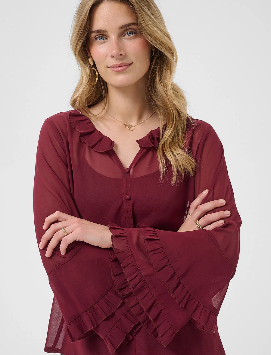 Cream - CRFlouncy blouse - langærmede bluser - cabernet - 5