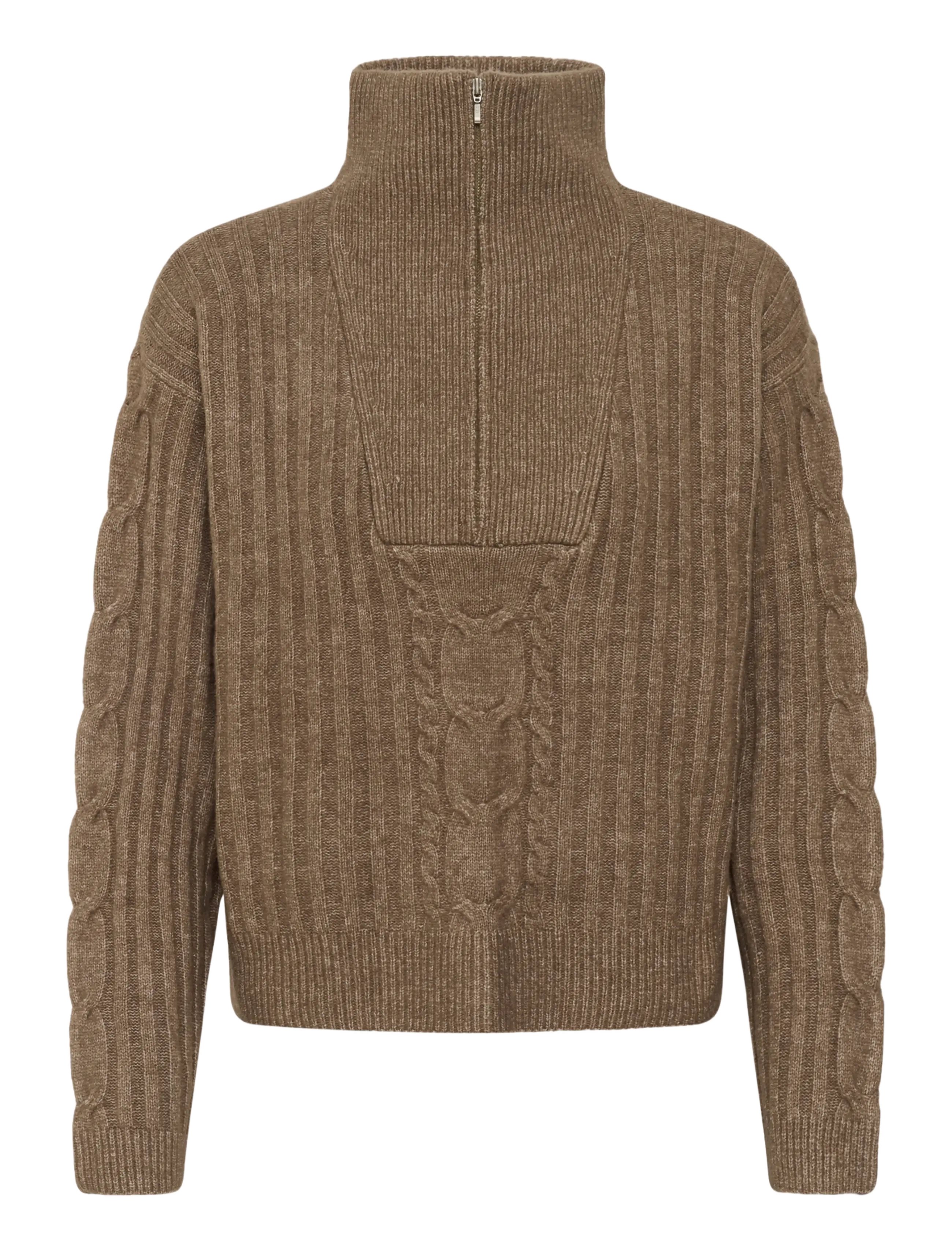 Cream CRSiffe Zipper Pullover - Stickat - FOSSIL MELANGE / brown