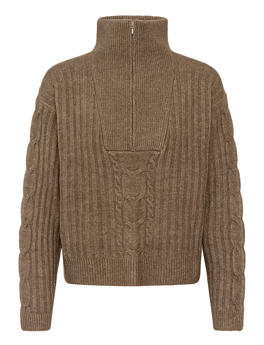 Cream - CRSiffe Zipper Pullover - stickade tröjor - fossil melange - 0