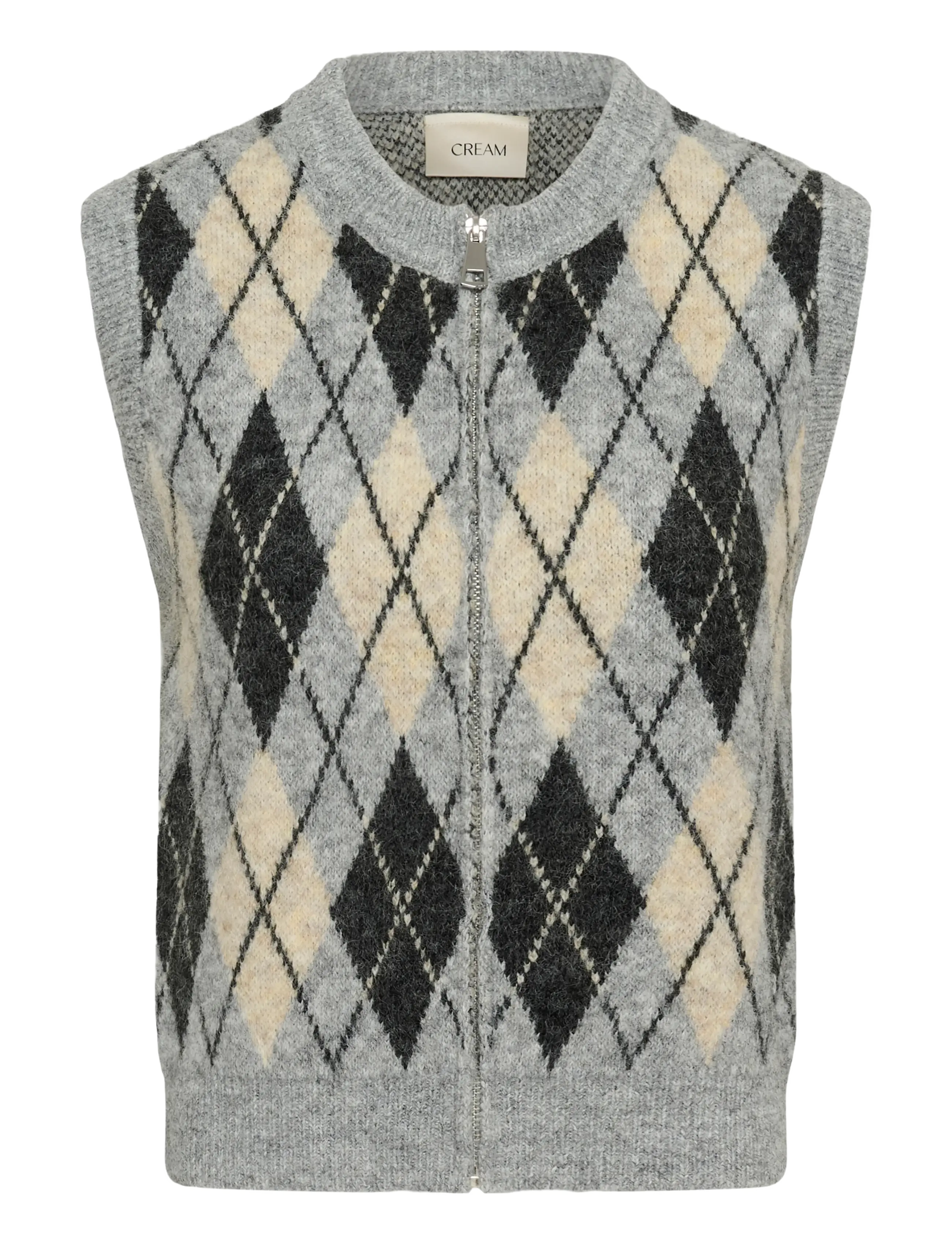 Cream CRMirea Knit Vest - Vests - GREY MELANGE ARGYLE / grey