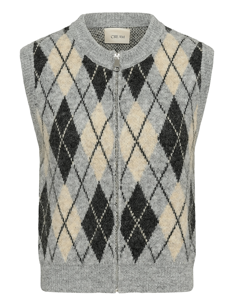 Cream - CRMirea Knit Vest - grey melange argyle - 0
