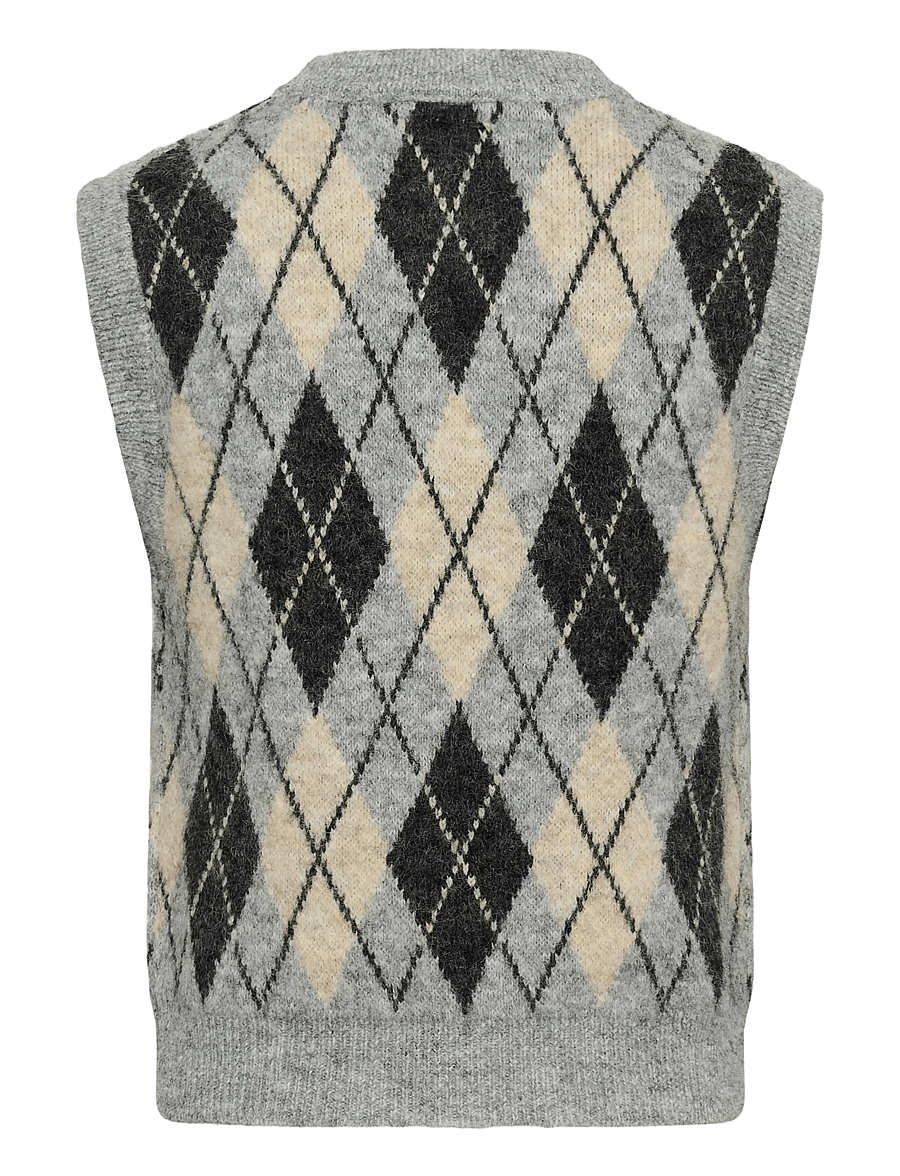 Cream - CRMirea Knit Vest - grey melange argyle - 1
