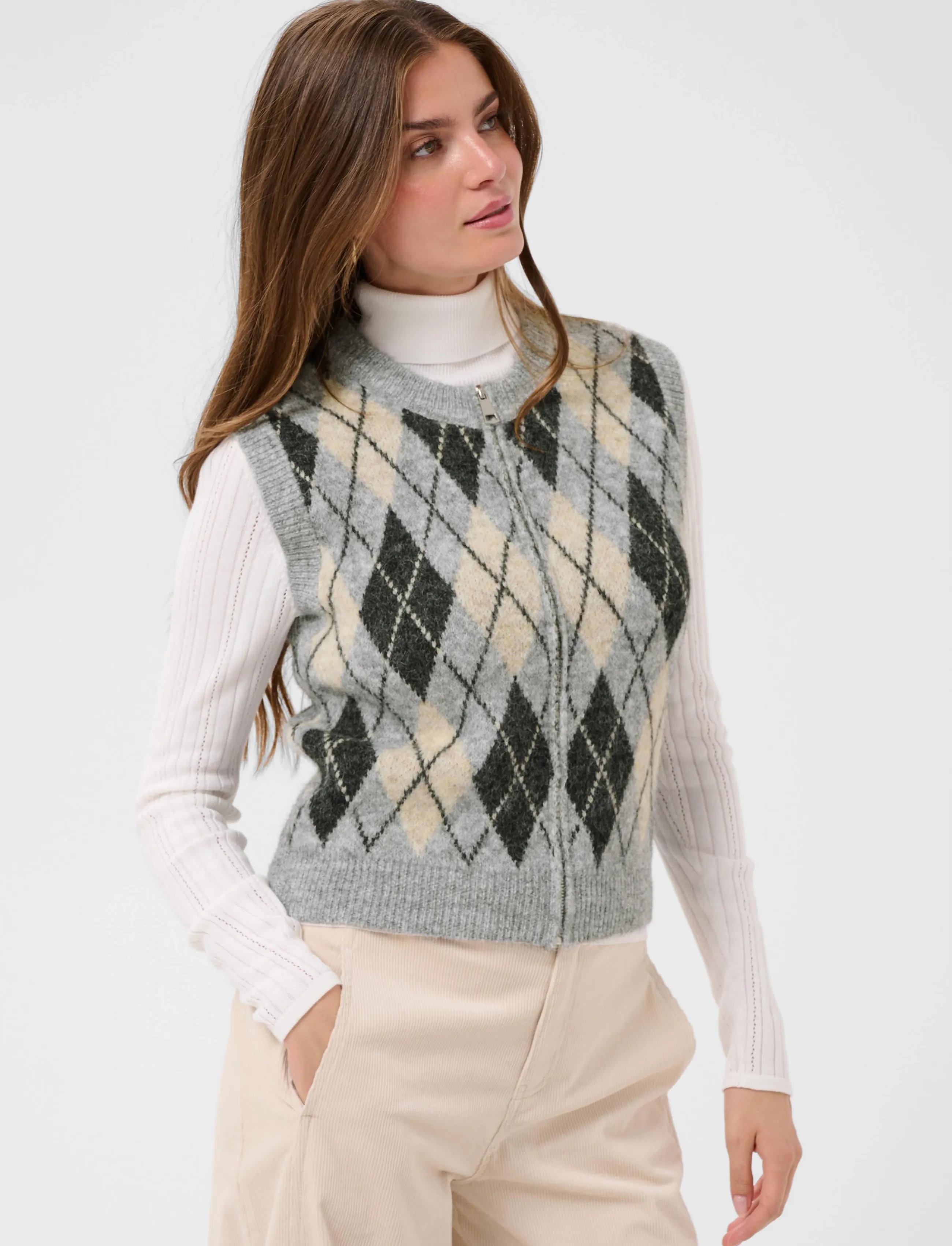 Cream - CRMirea Knit Vest - grey melange argyle - 2