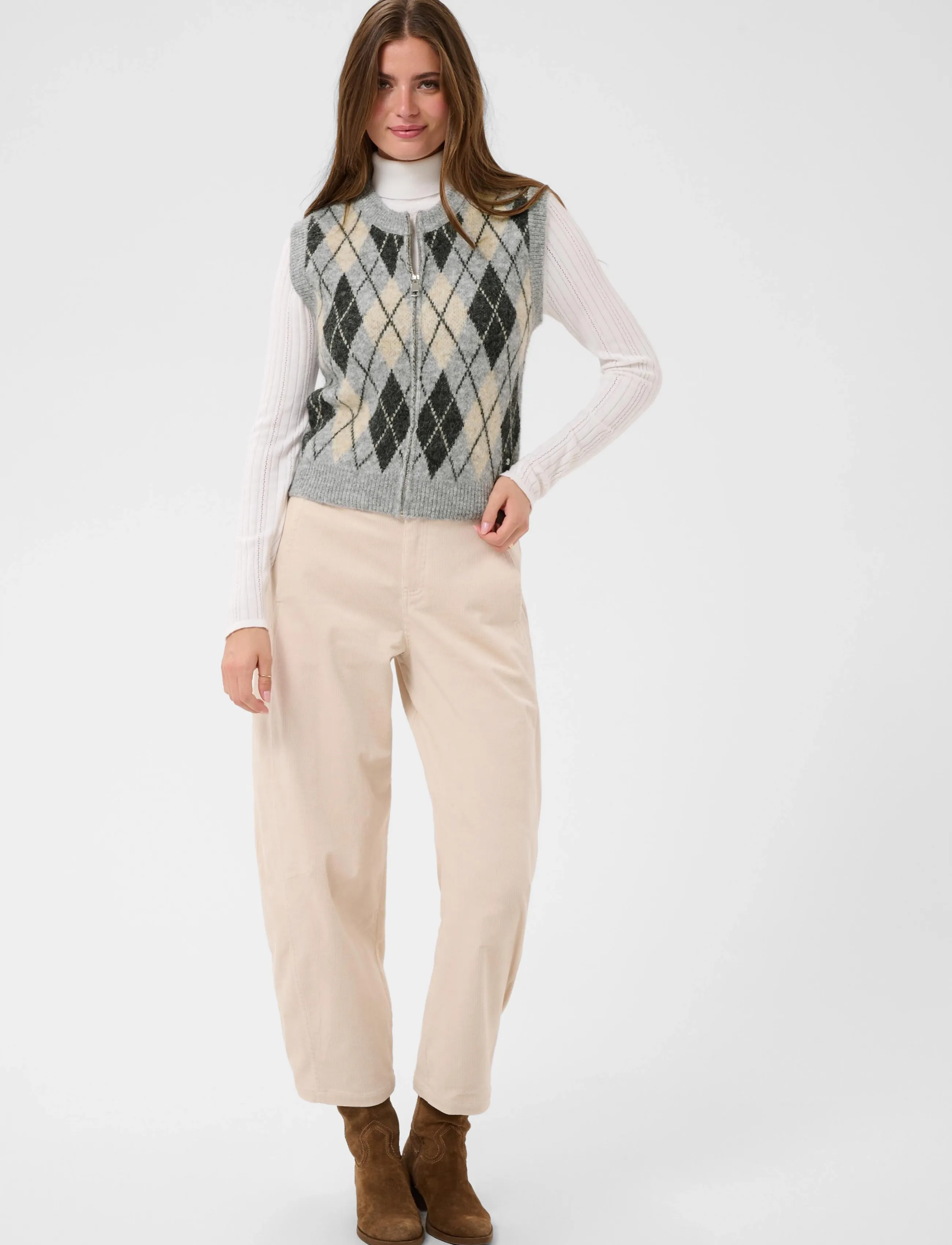 Cream - CRMirea Knit Vest - grey melange argyle - 3