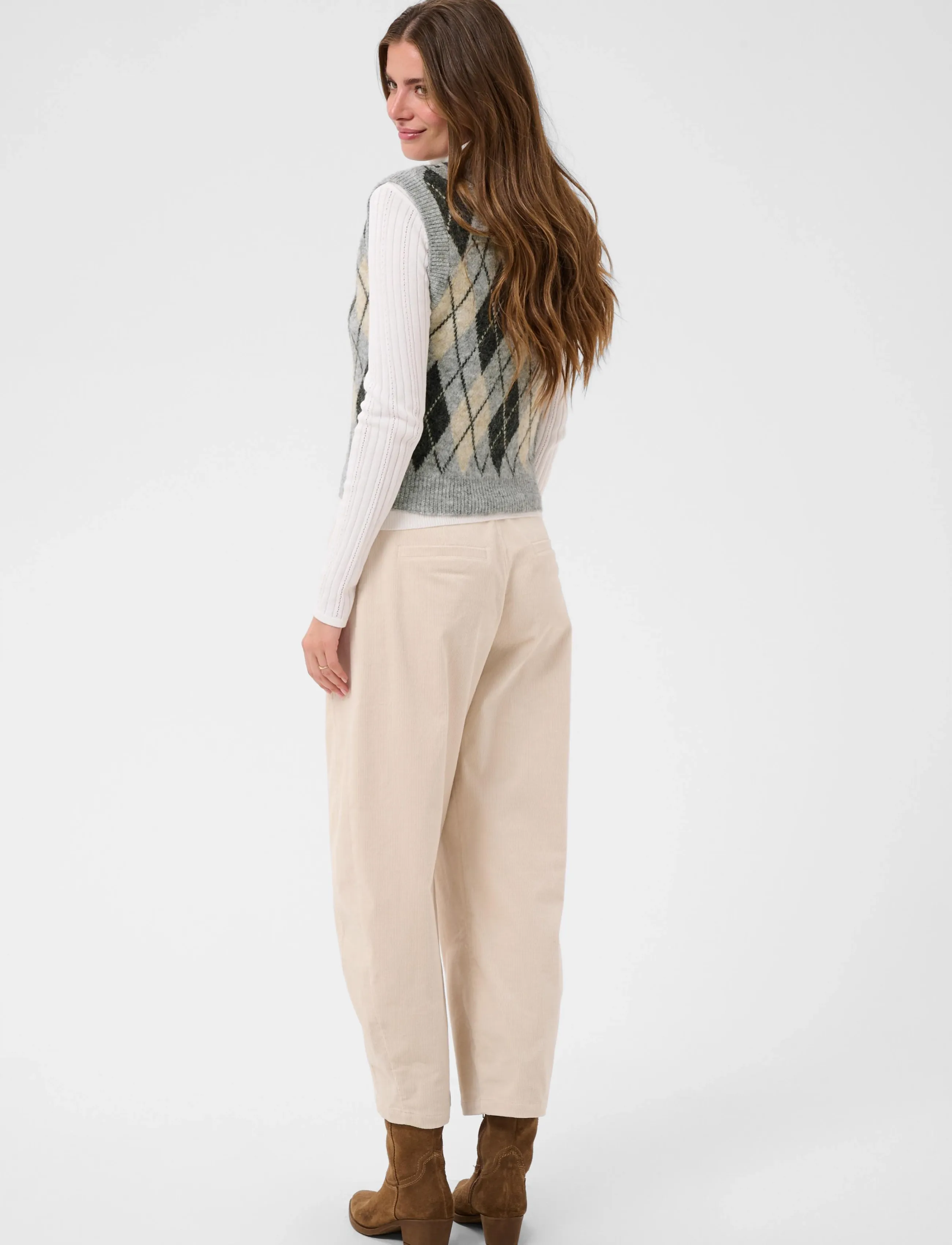 Cream - CRMirea Knit Vest - grey melange argyle - 4