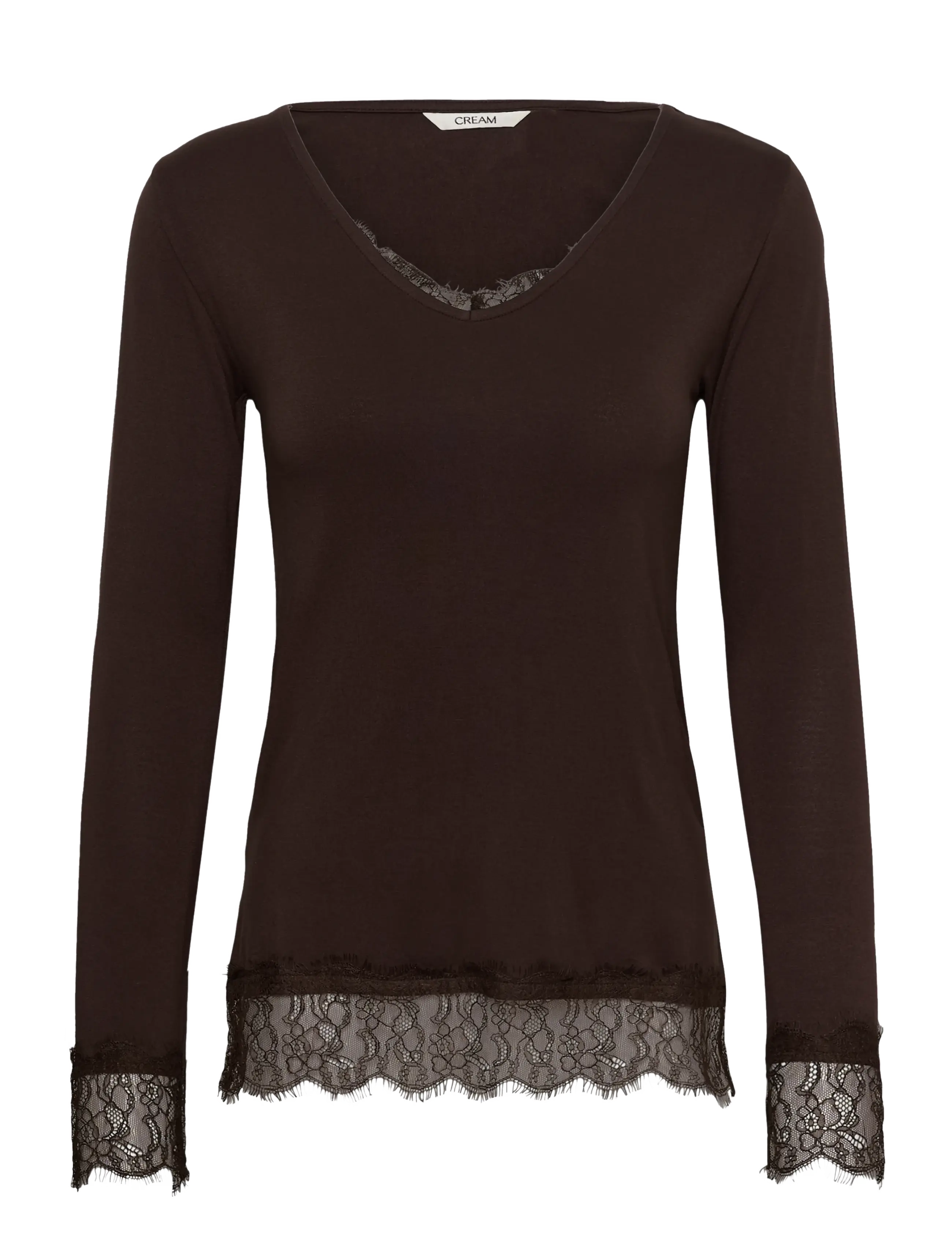 Cream CRAlvaia LS Lace Tshirt - T-särgid ja topid - JAVA / brown
