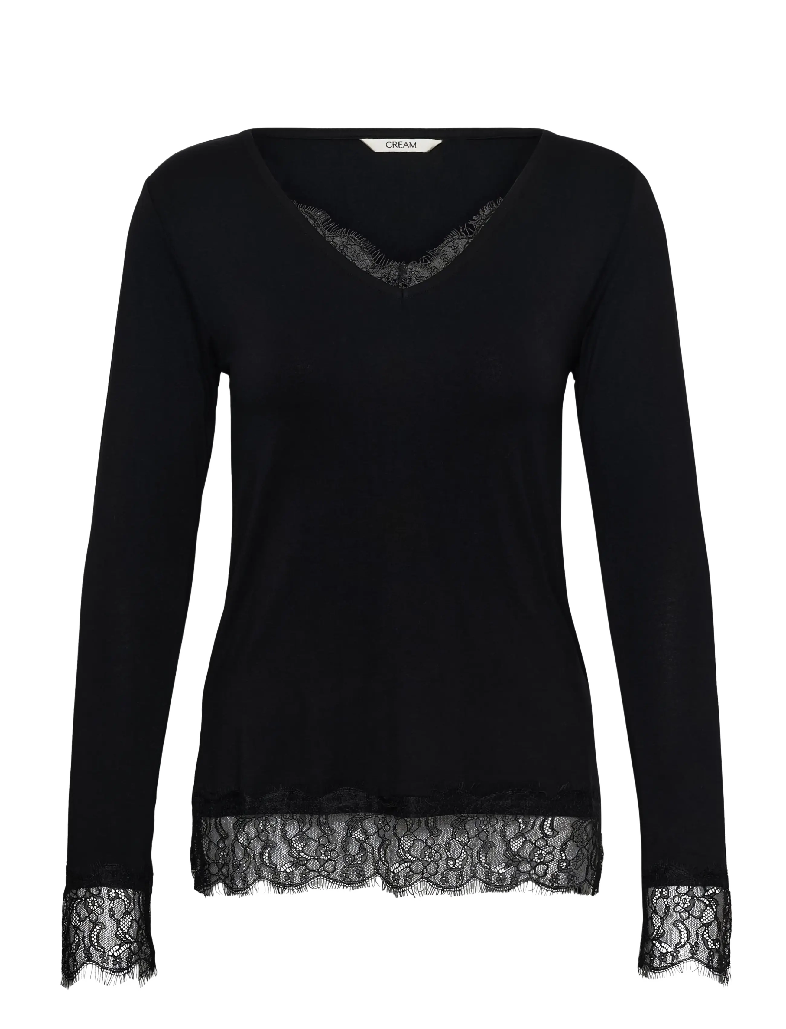 Cream CRAlvaia LS Lace Tshirt - T-särgid ja topid - PITCH BLACK / black
