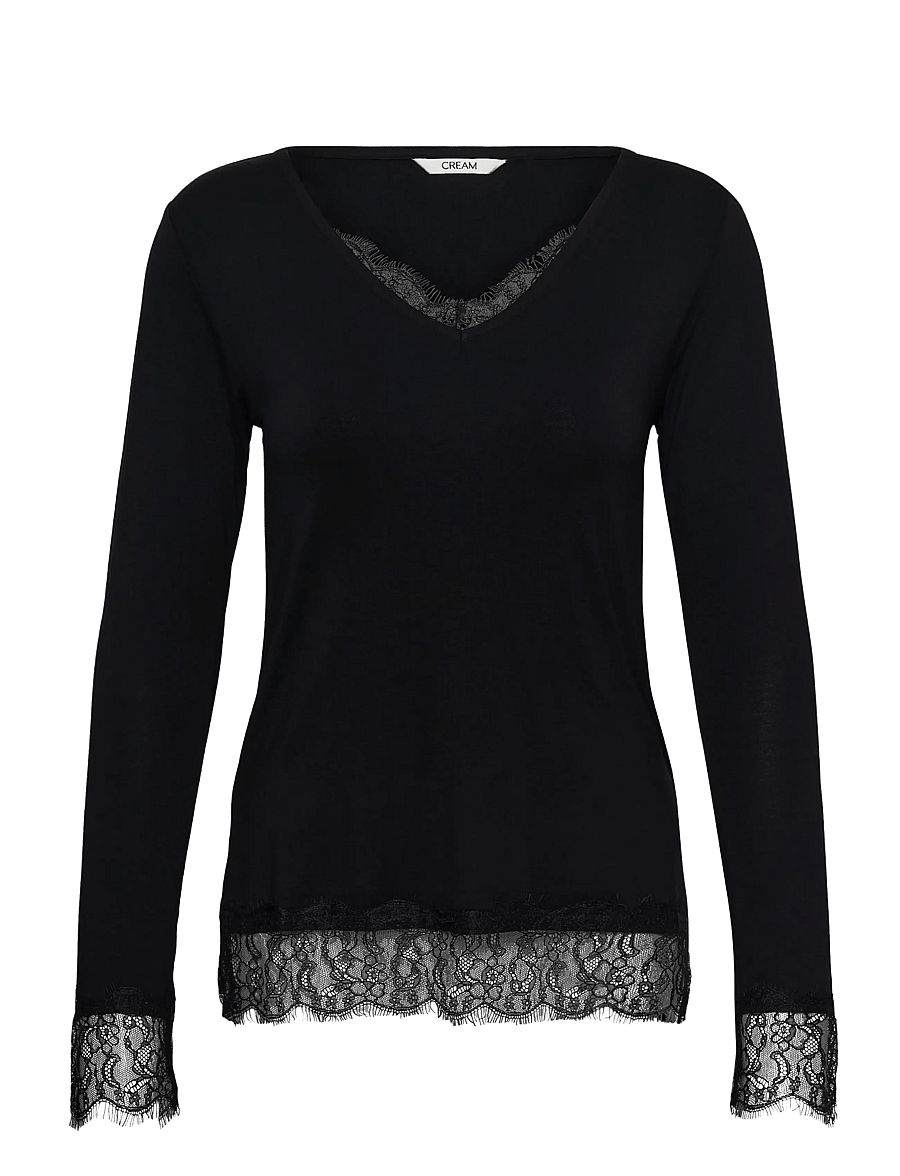 Cream - CRAlvaia LS Lace Tshirt - pikkade varrukatega topid - pitch black - 0