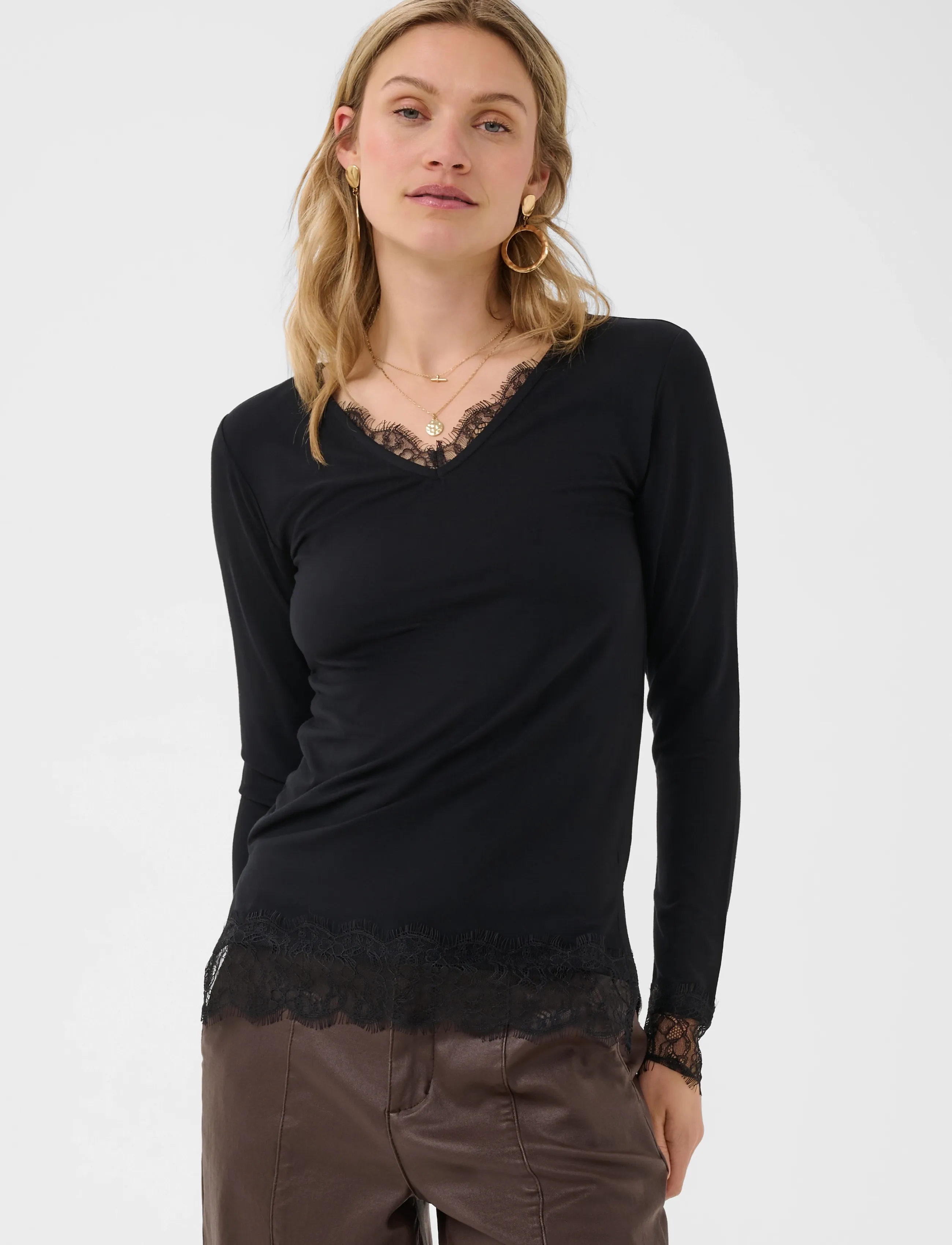 Cream - CRAlvaia LS Lace Tshirt - pikkade varrukatega topid - pitch black - 2