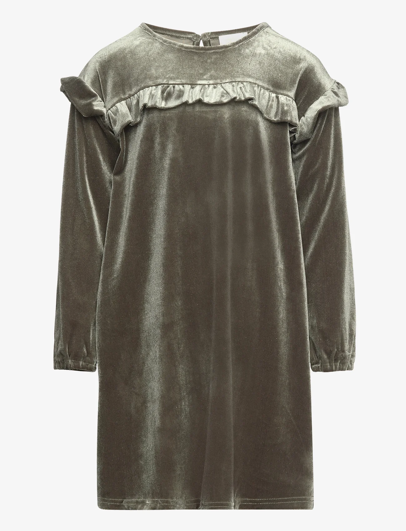 Creamie - Dress Velour - long-sleeved casual dresses - olive night - 0