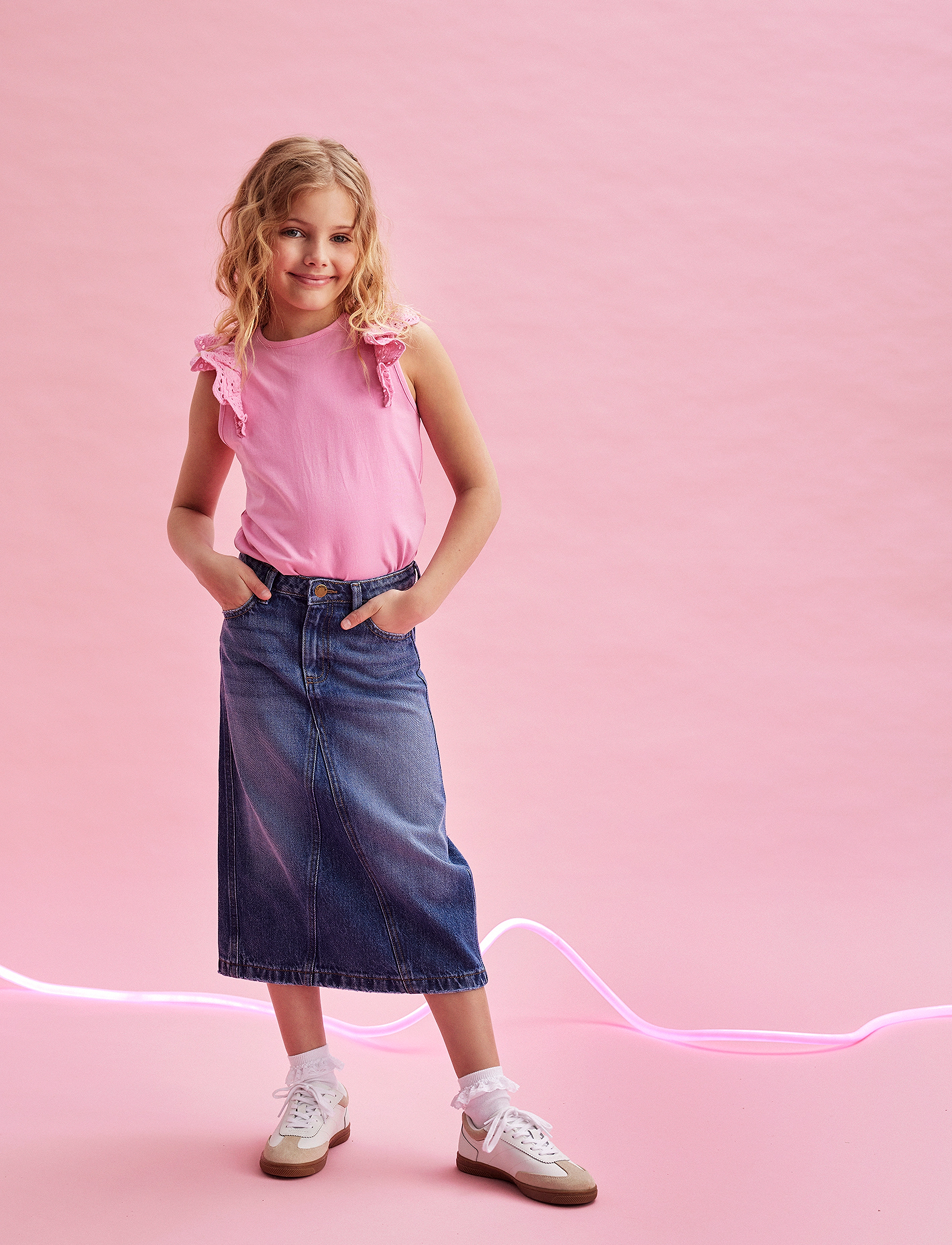 Creamie Skirt Denim, 110, Röcke, Blau - Denim Kinder