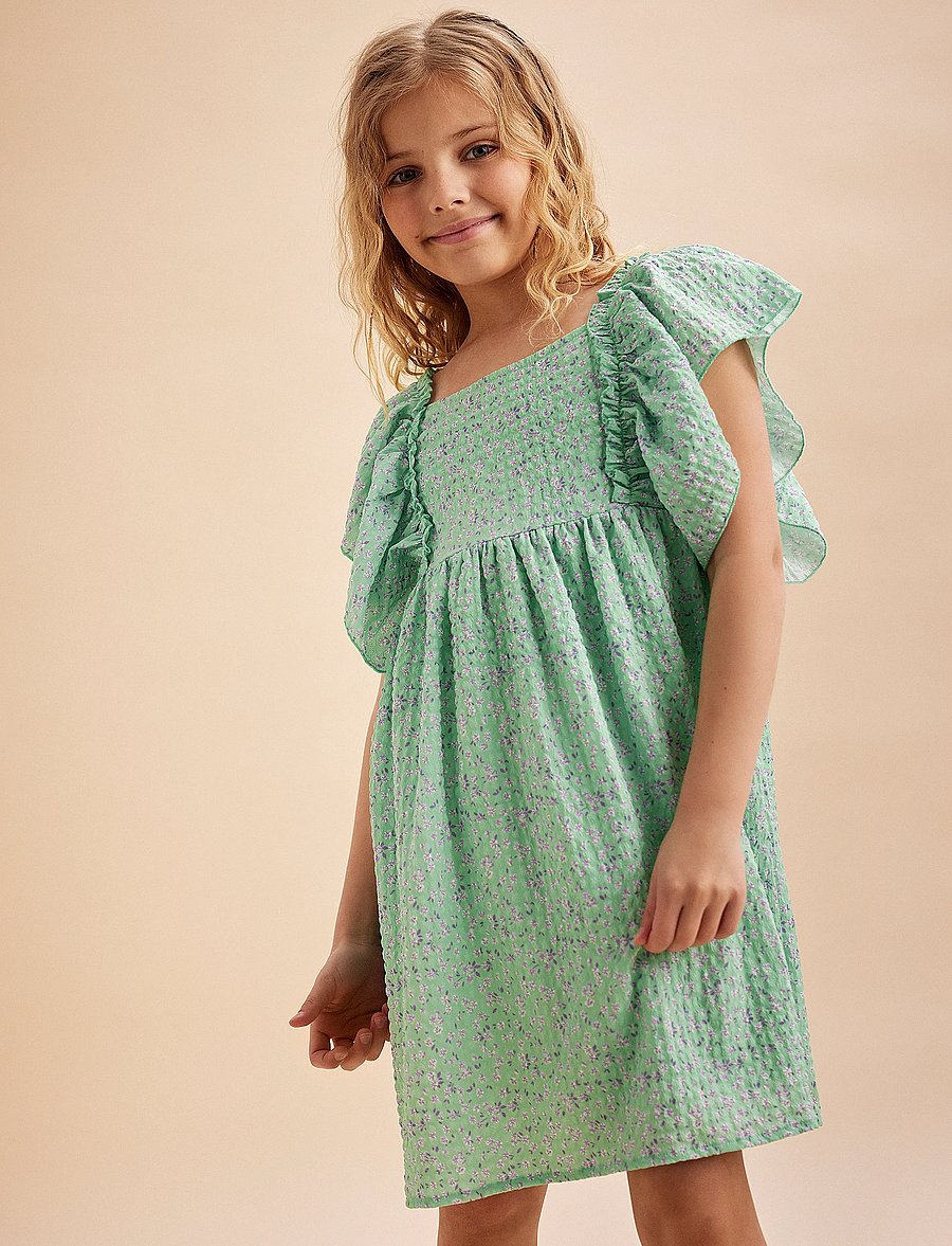 Creamie - Dress Small Flower - lühikeste varrukatega vabaaja kleidid - green ash - 0